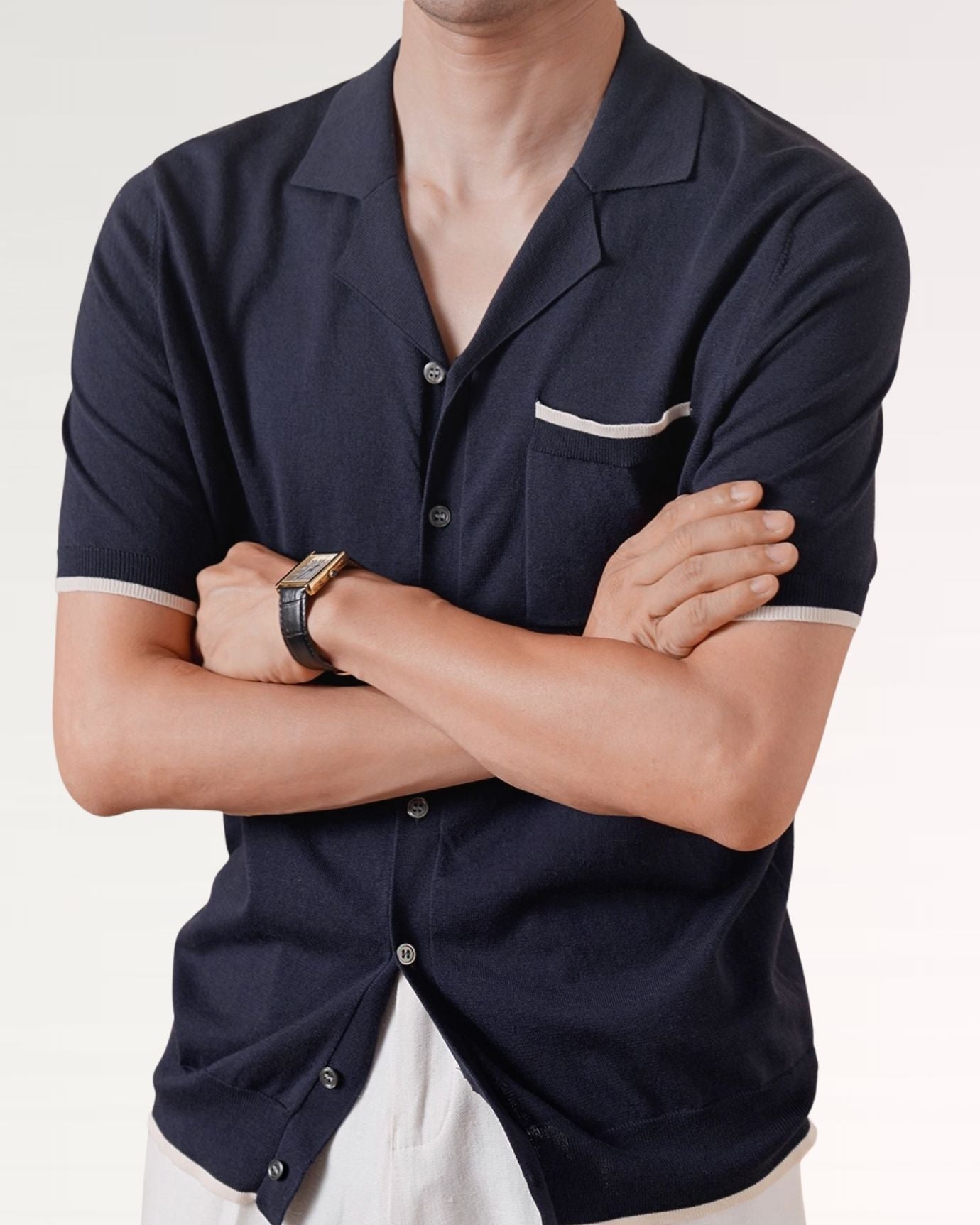 Front view of Cuban Collar Shirt in vibrant Royal Blue, crafted with breathable light cotton.