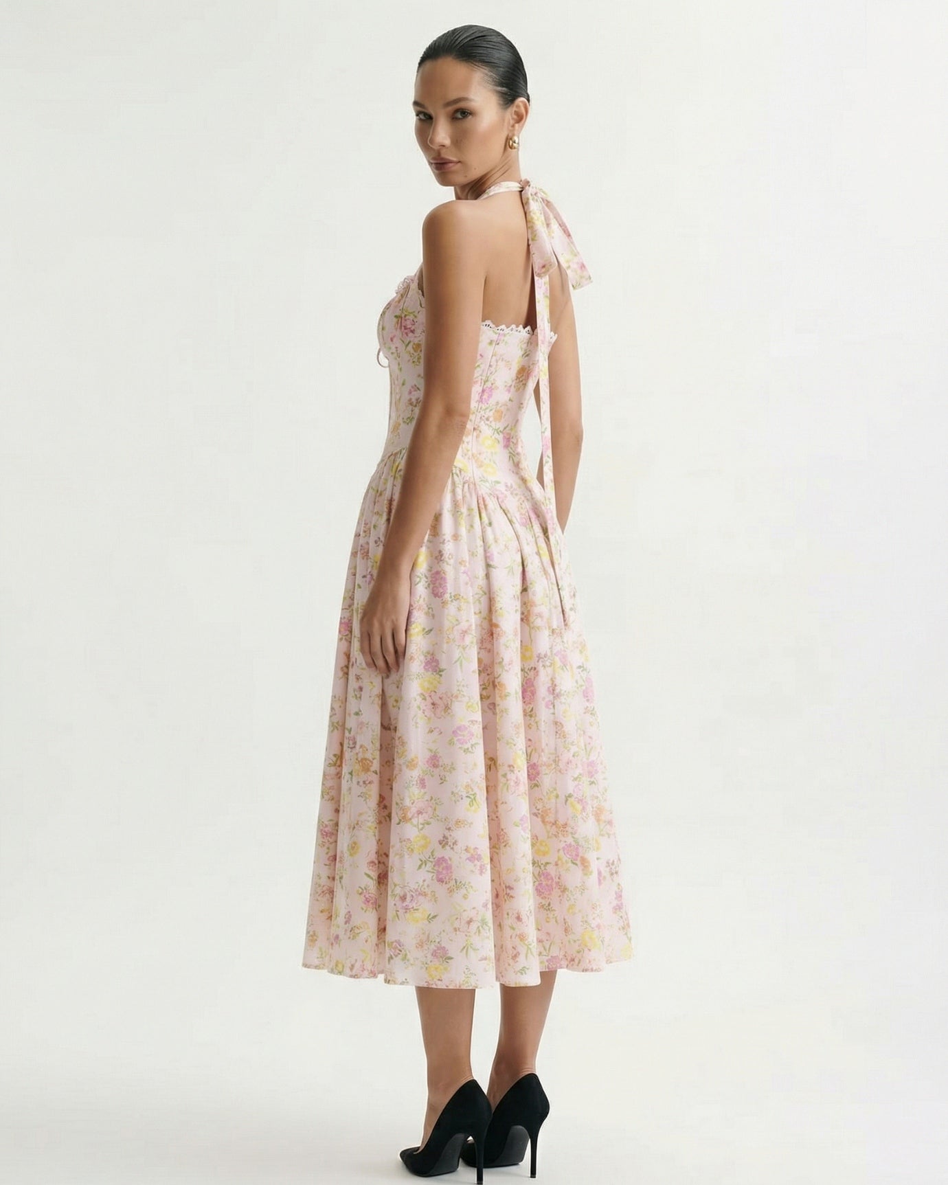 Halterkleid mit rosa Santorini-Print