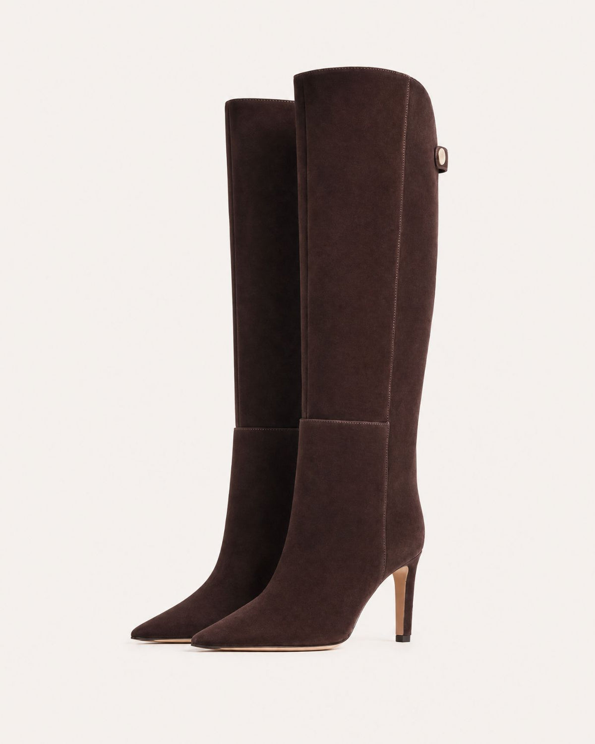 Pointed-Toe Straight-Shaft High-Heel Leather Boots