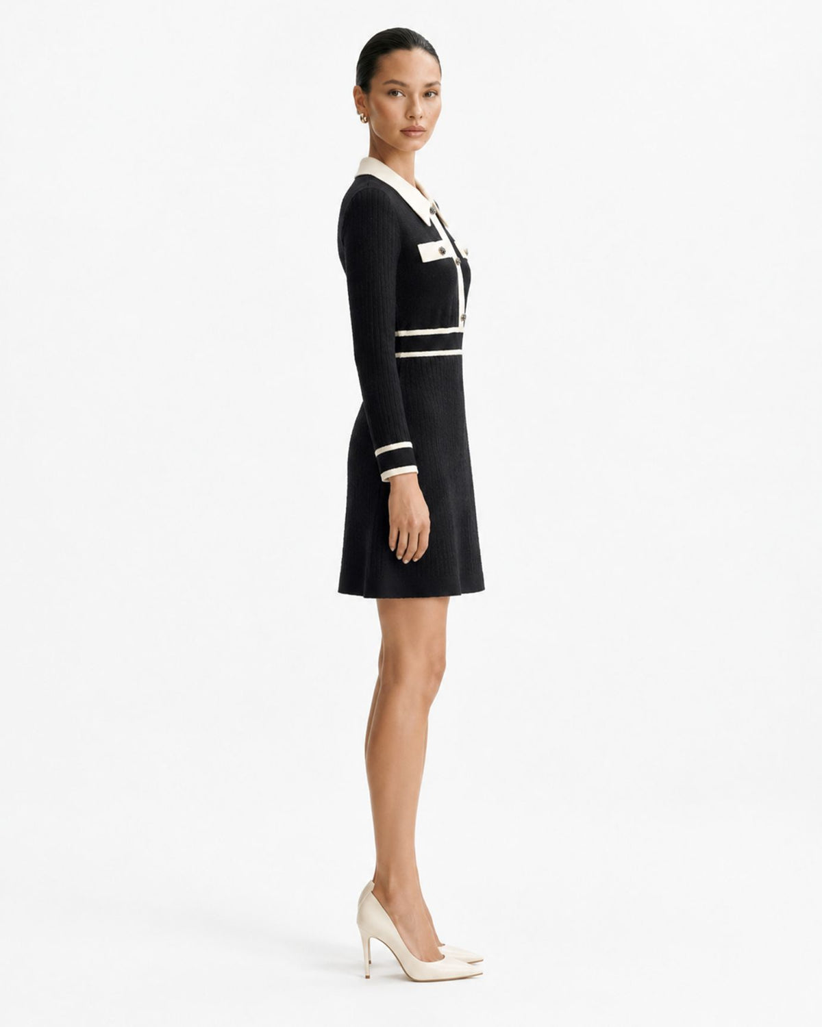 Kimberly Belted Slim-Fit Black Knit Dress