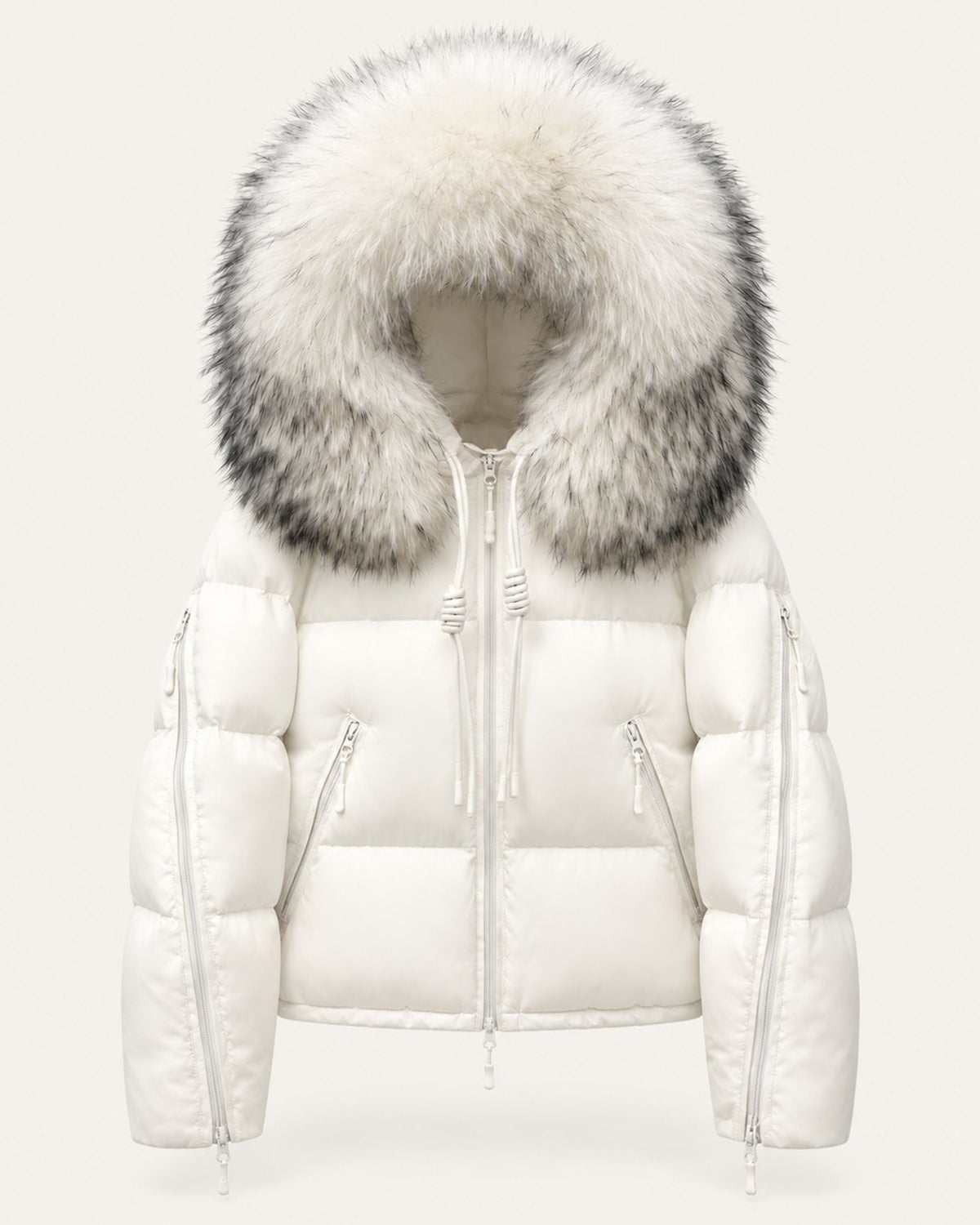 Hooded Down Puffer Coat with Real Raccoon Fur Collar