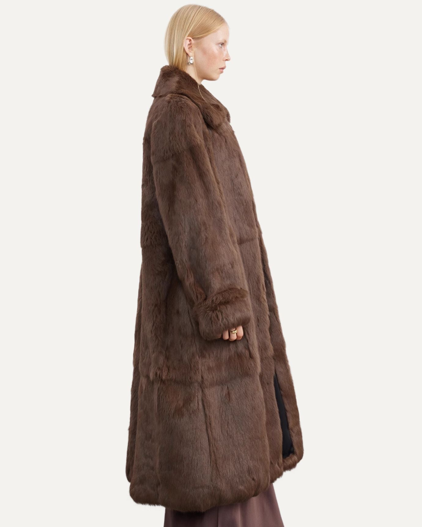 Vintage street style with rabbit coat and wide-leg pants