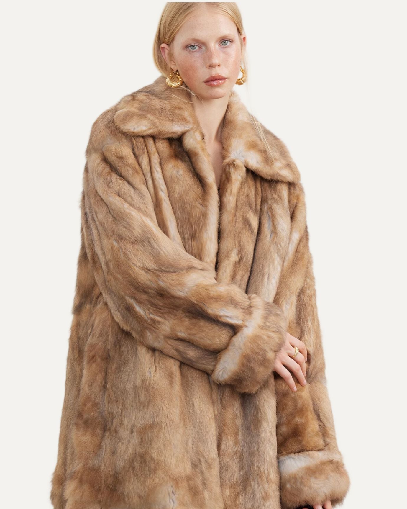 Retro-style rabbit coat for winter layering and statement looks