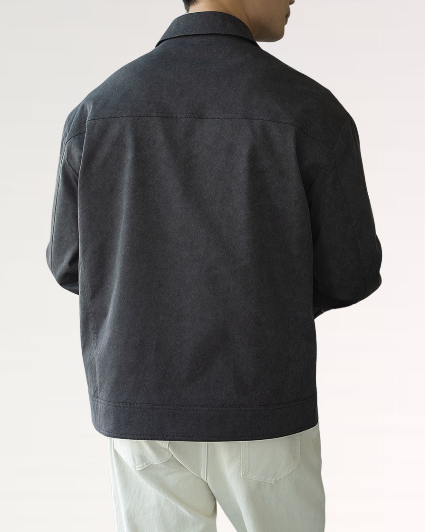 Back view of Crush Jacket emphasizing seam lines and fit