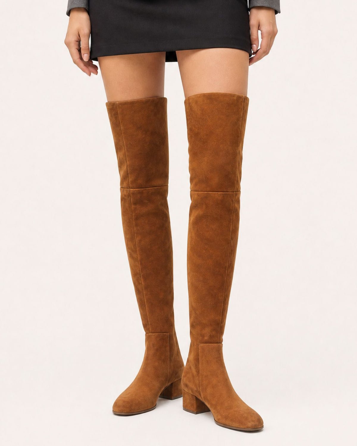 Round-Toe Low-Heel Over-the-Knee Leather Boots