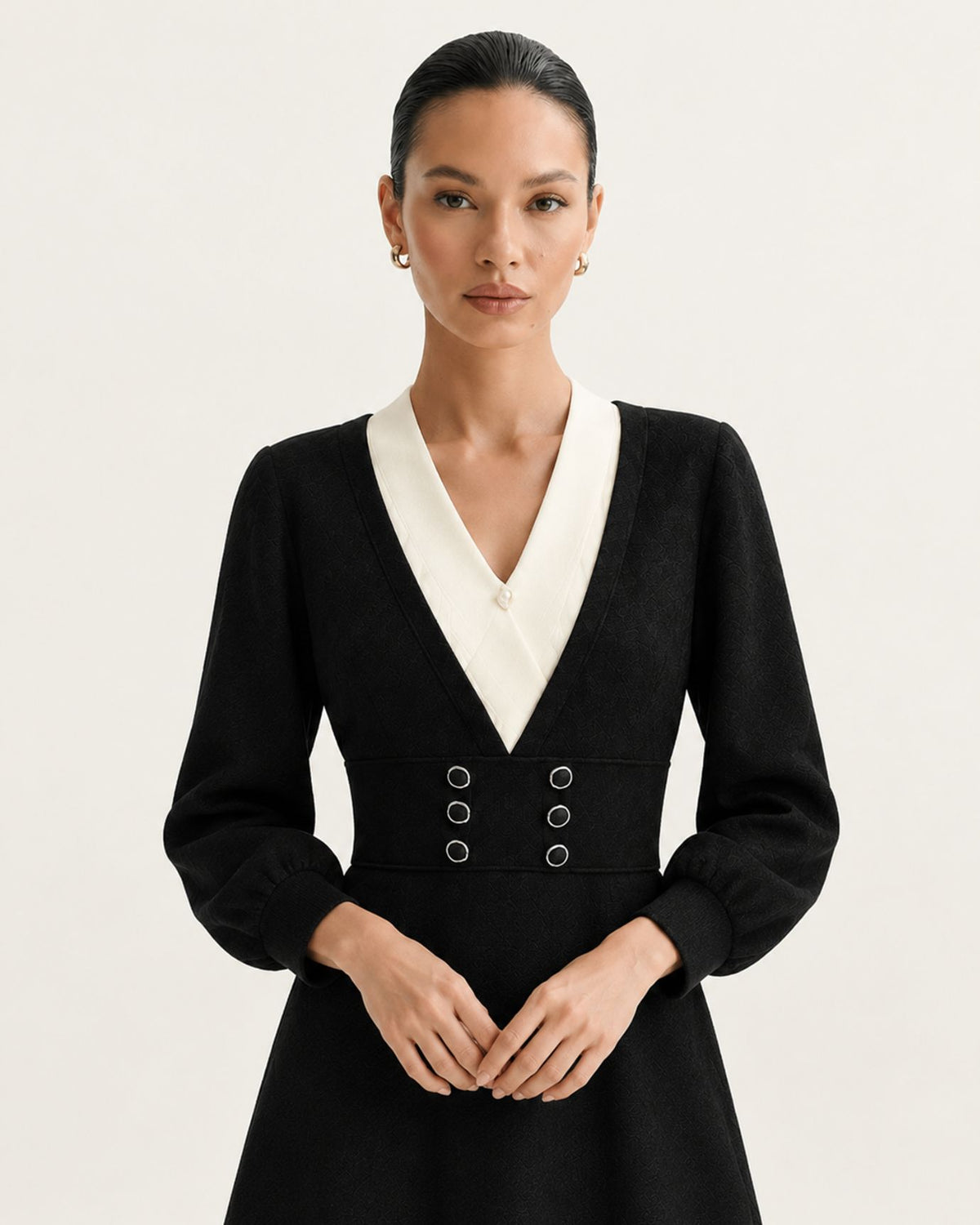 Lina Long-Sleeve High-Waisted A-Line Sweater Dress