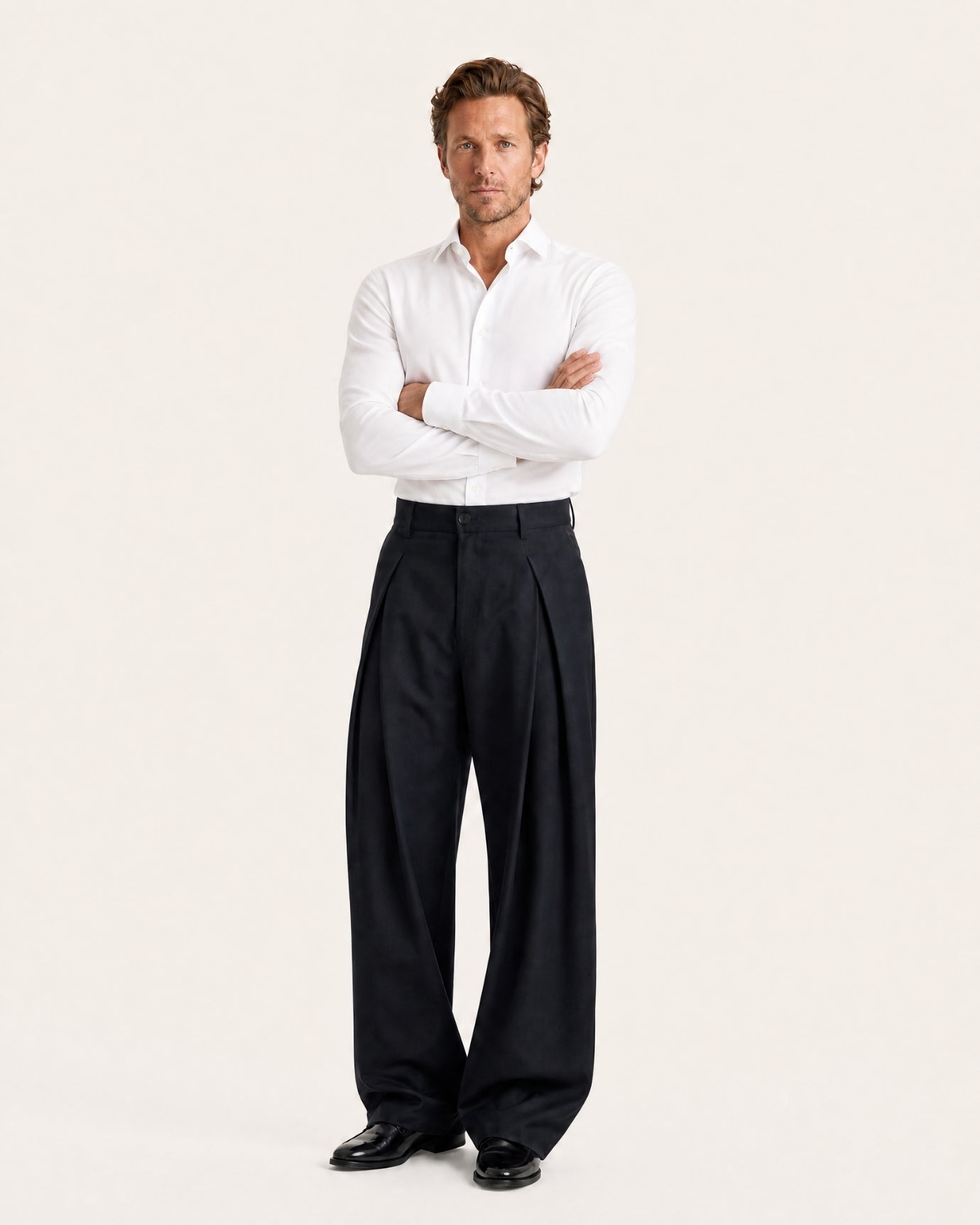 Pleated Drapey Trousers Textured Loose Straight Pants