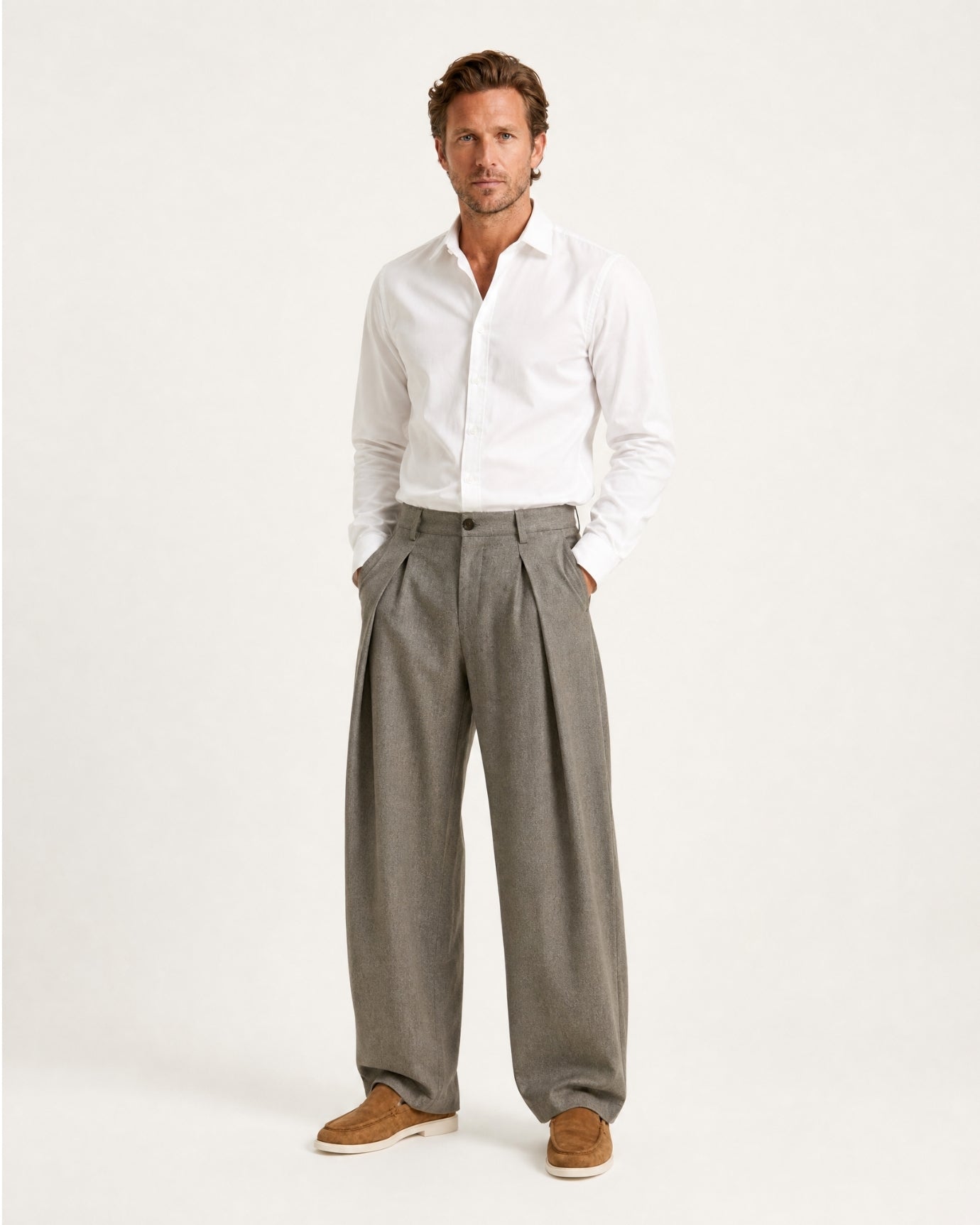 Pleated Drapey Trousers Textured Loose Straight Pants