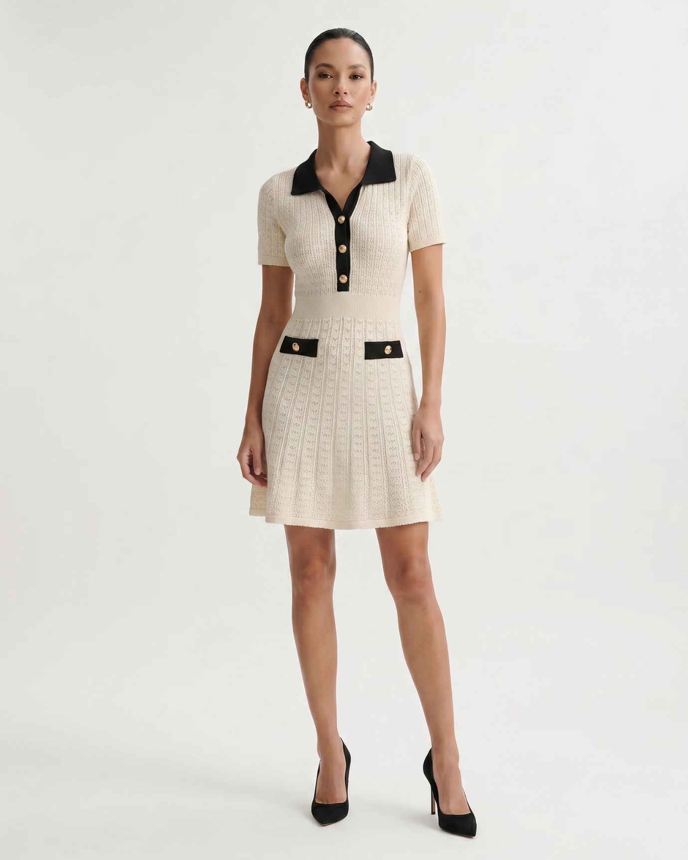 Old Money Short Sleeve Dress Apricot Black