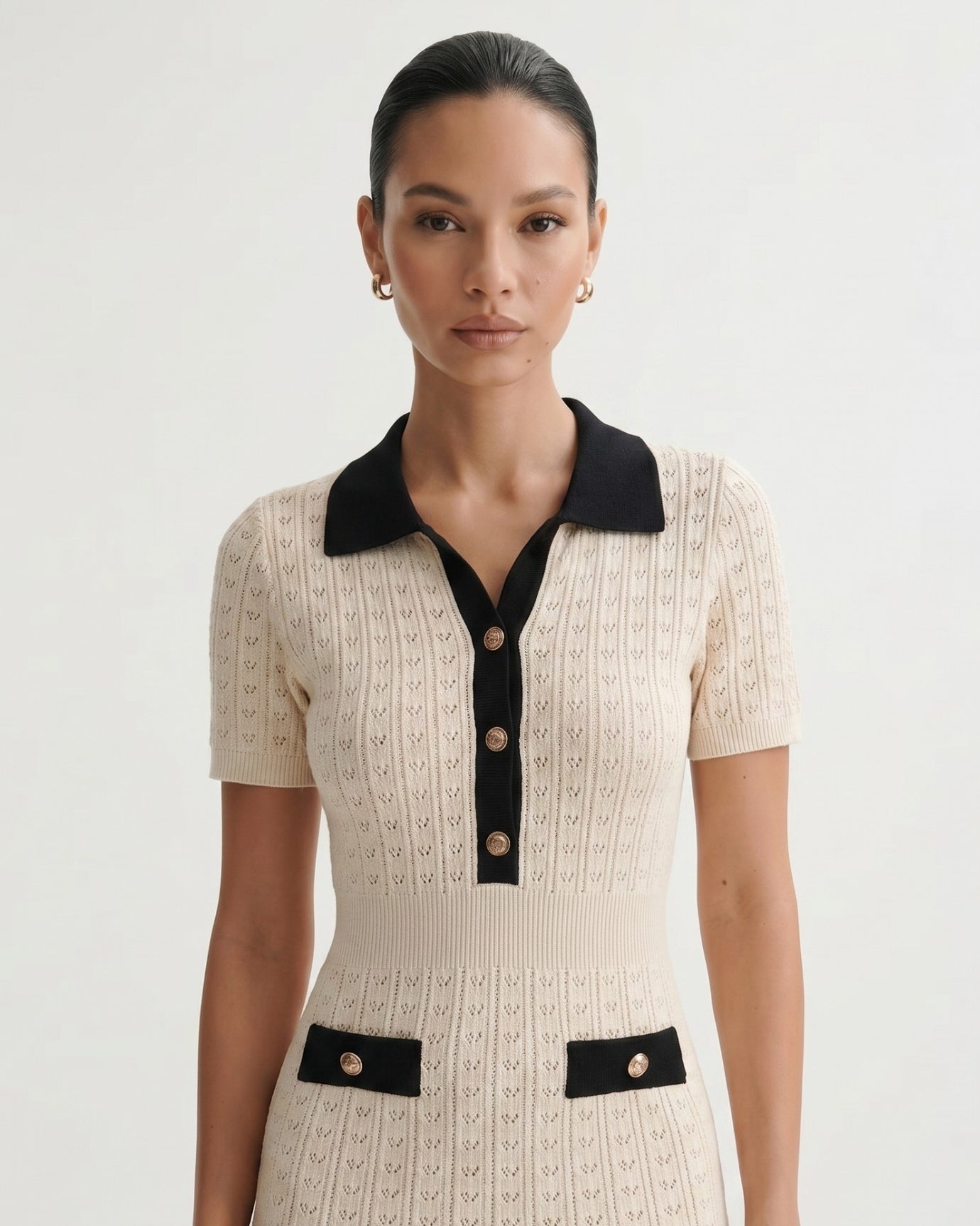 Old Money Short Sleeve Dress Apricot Black