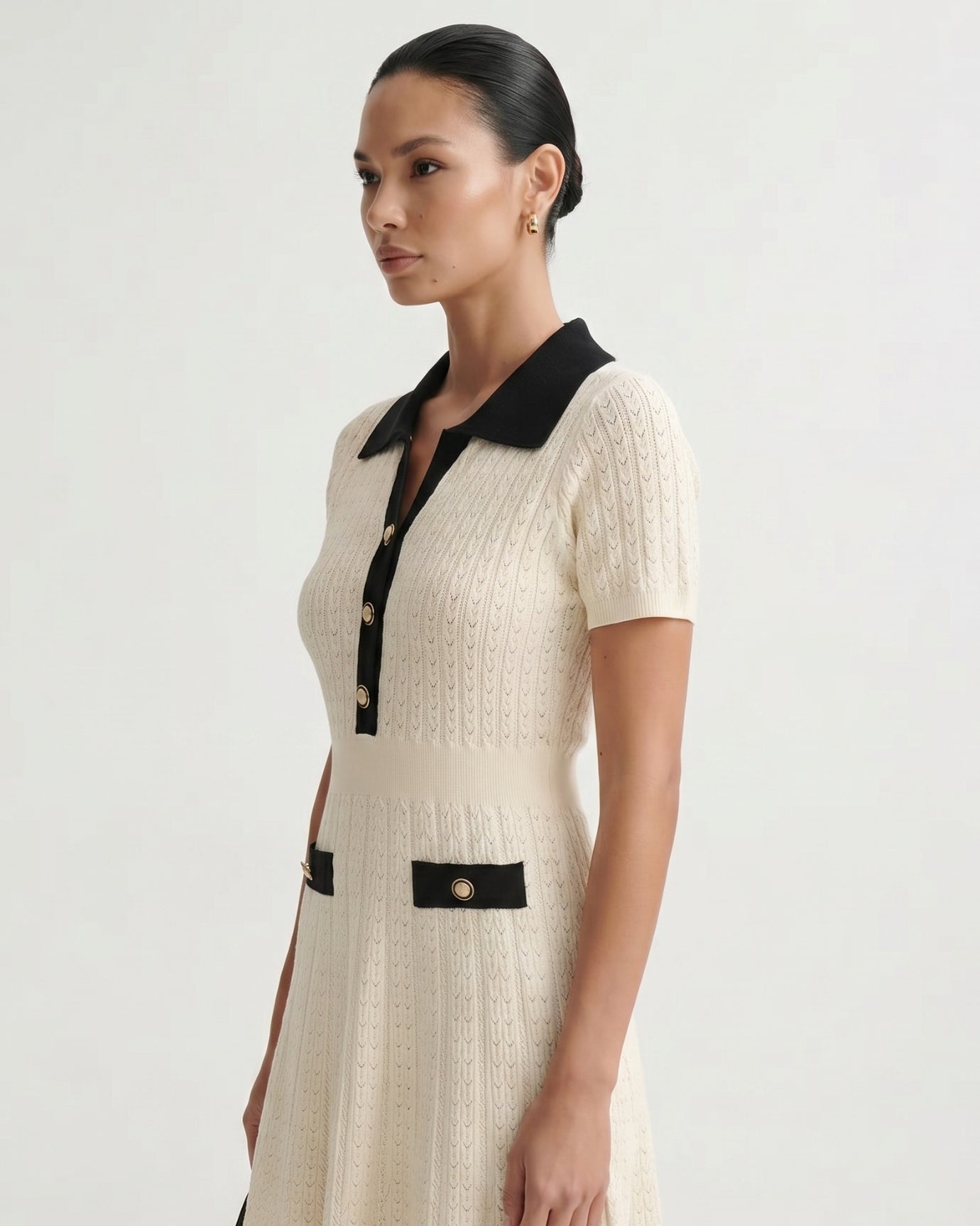 Old Money Short Sleeve Dress Apricot Black