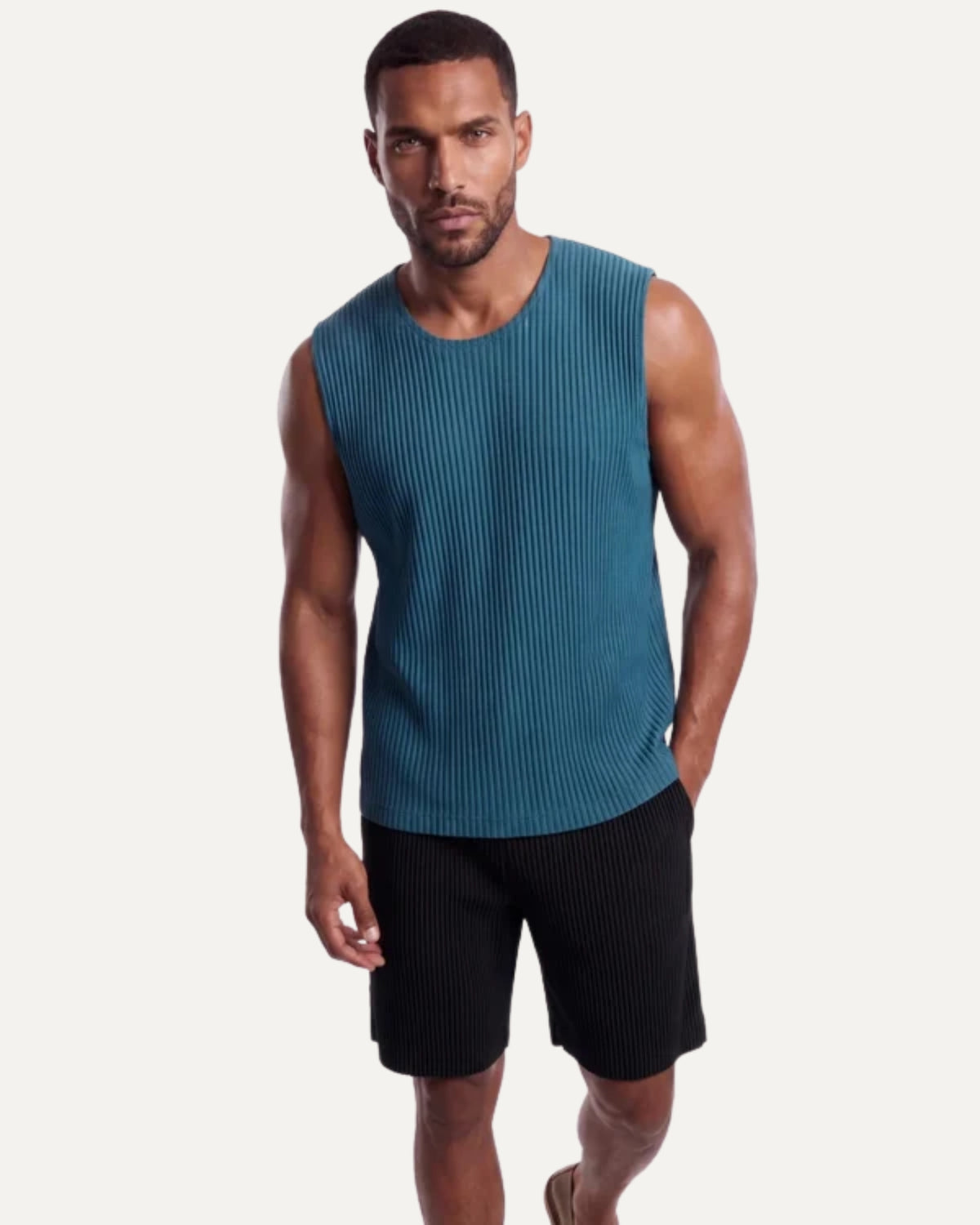 High-End Pleated Nuba Blue Vest T-shirt