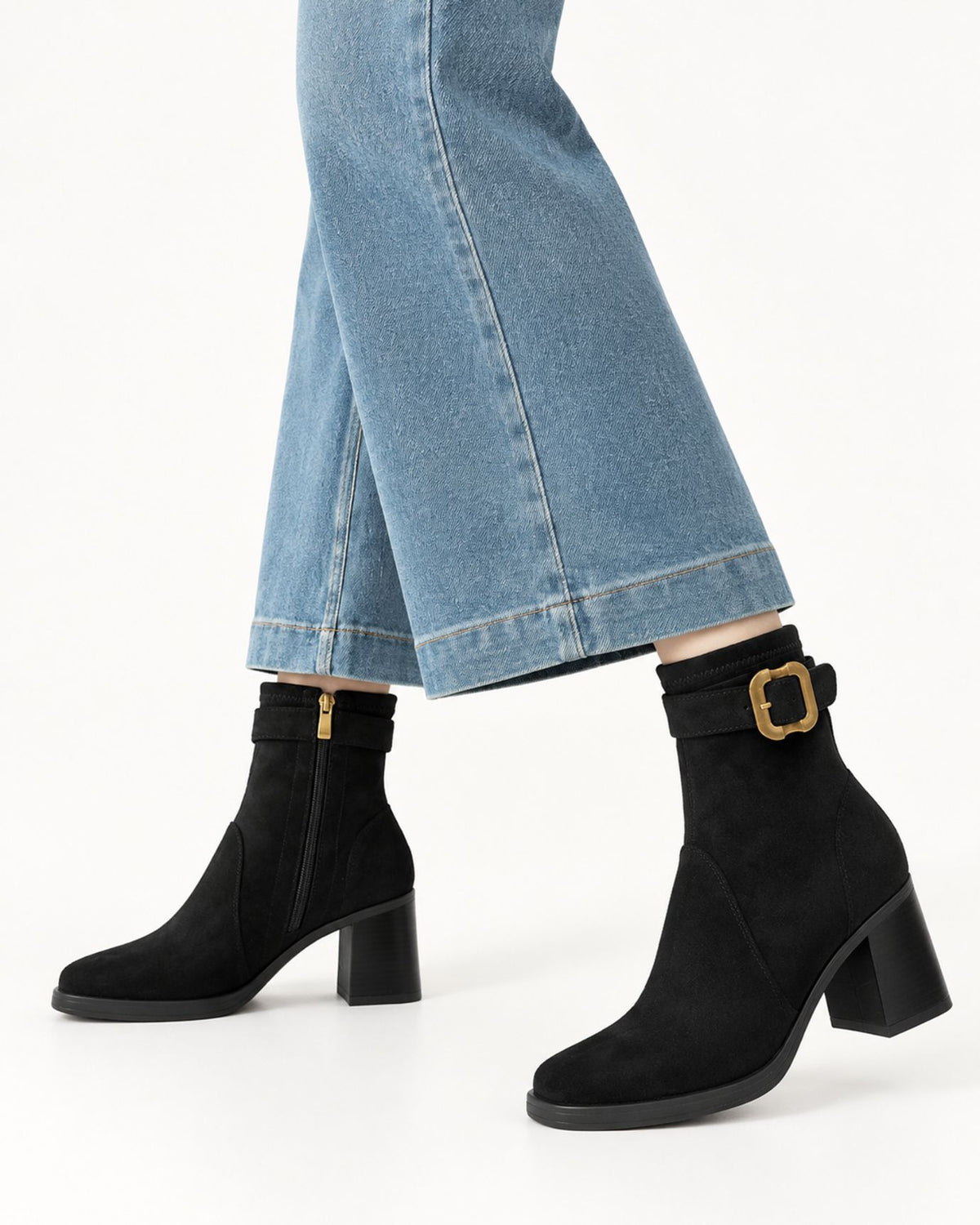 Suede Leather Square-Toe Ankle Boots