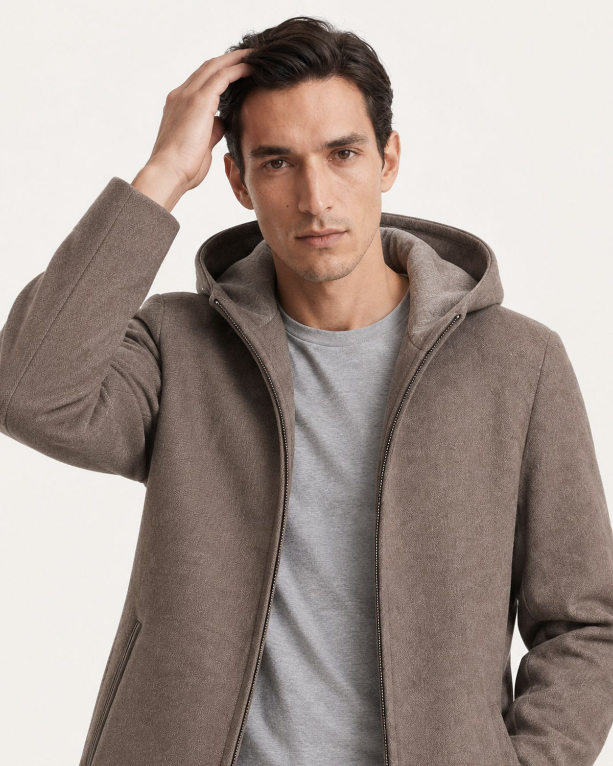Hooded Double-Faced Wool Coat with Down Liner