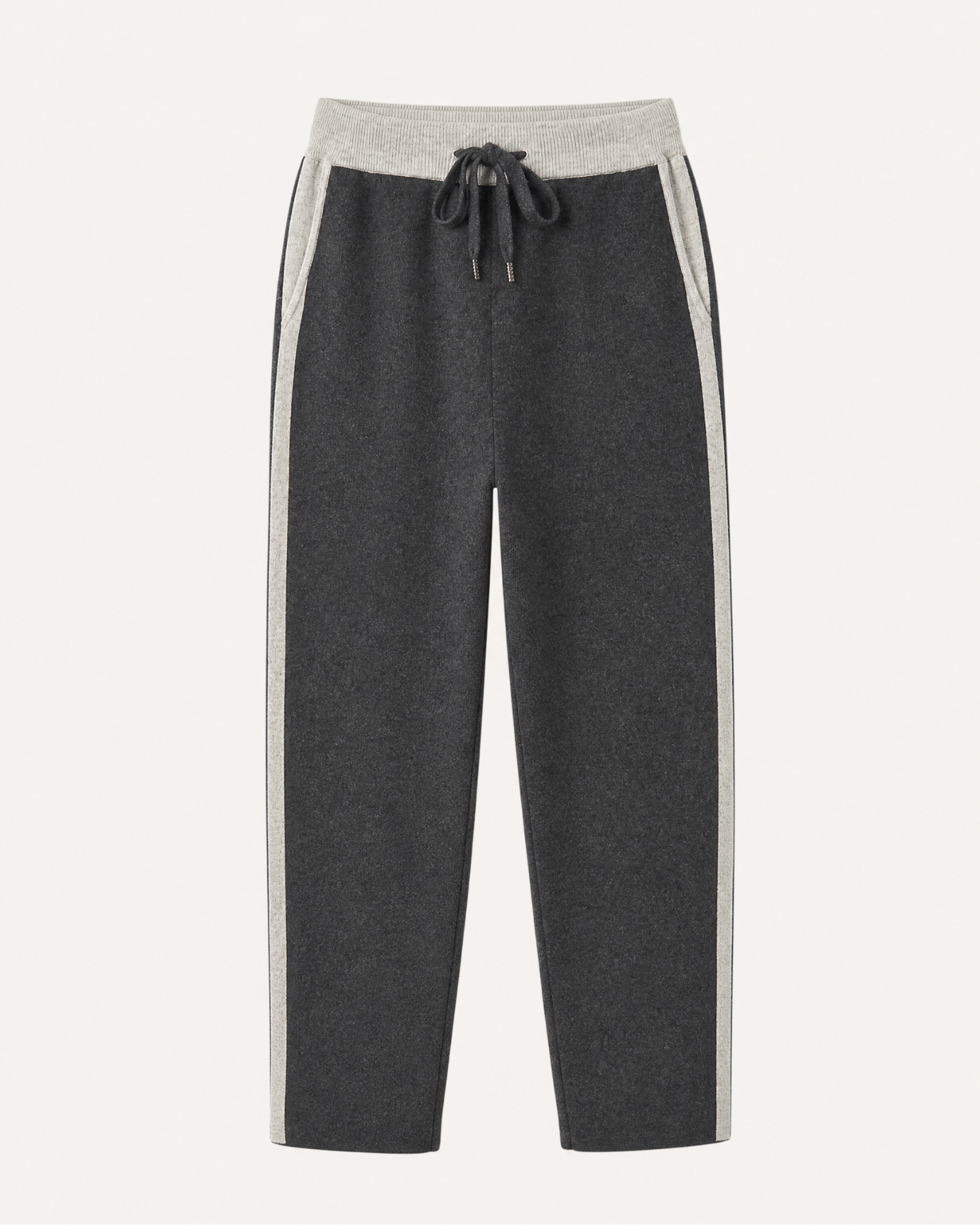 Cashmere Wide-Leg Heavyweight Pants with Stripes