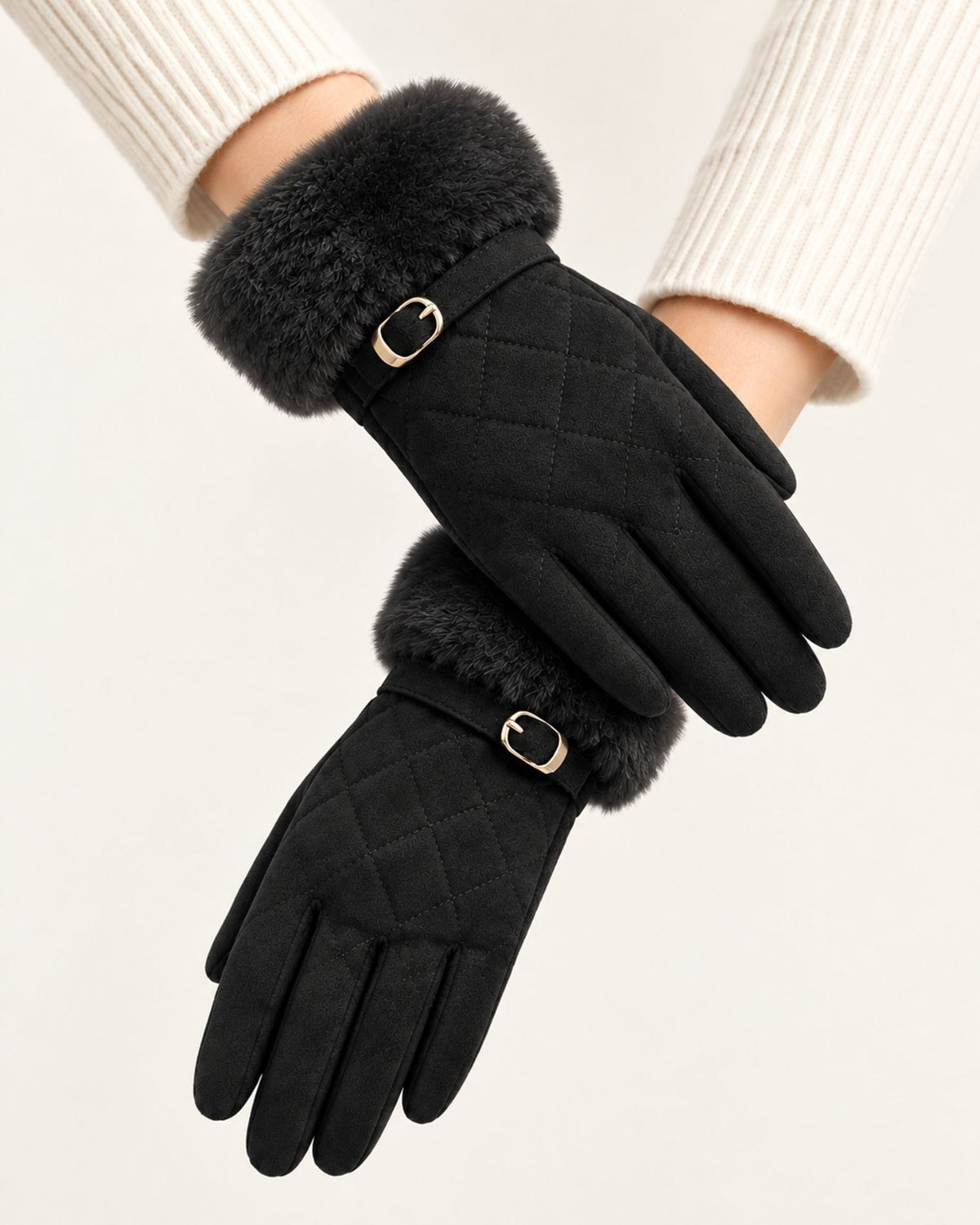Divina Belt Buckle Plush Velvet Gloves
