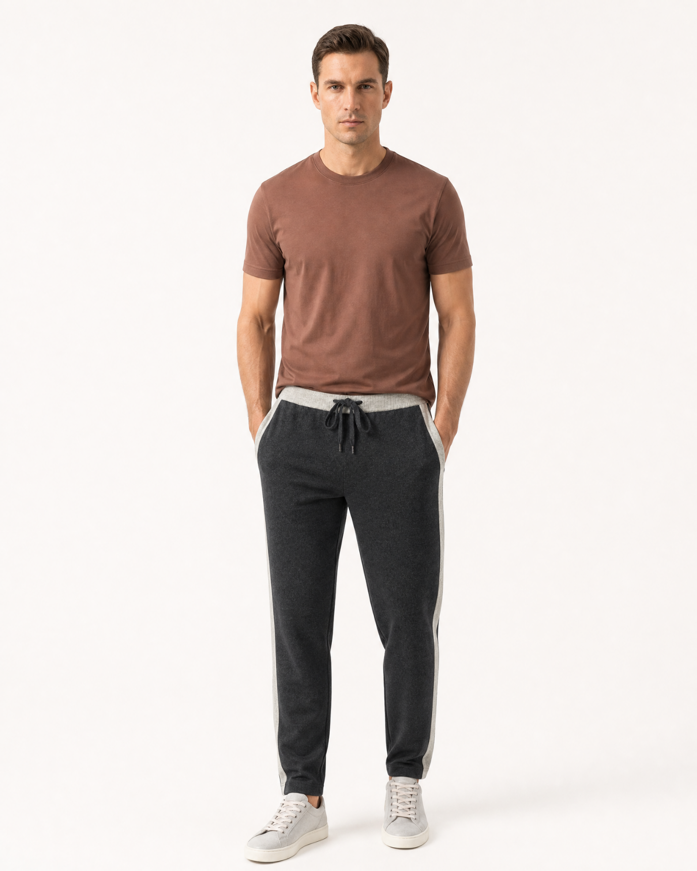 Cashmere Wide-Leg Heavyweight Pants with Stripes