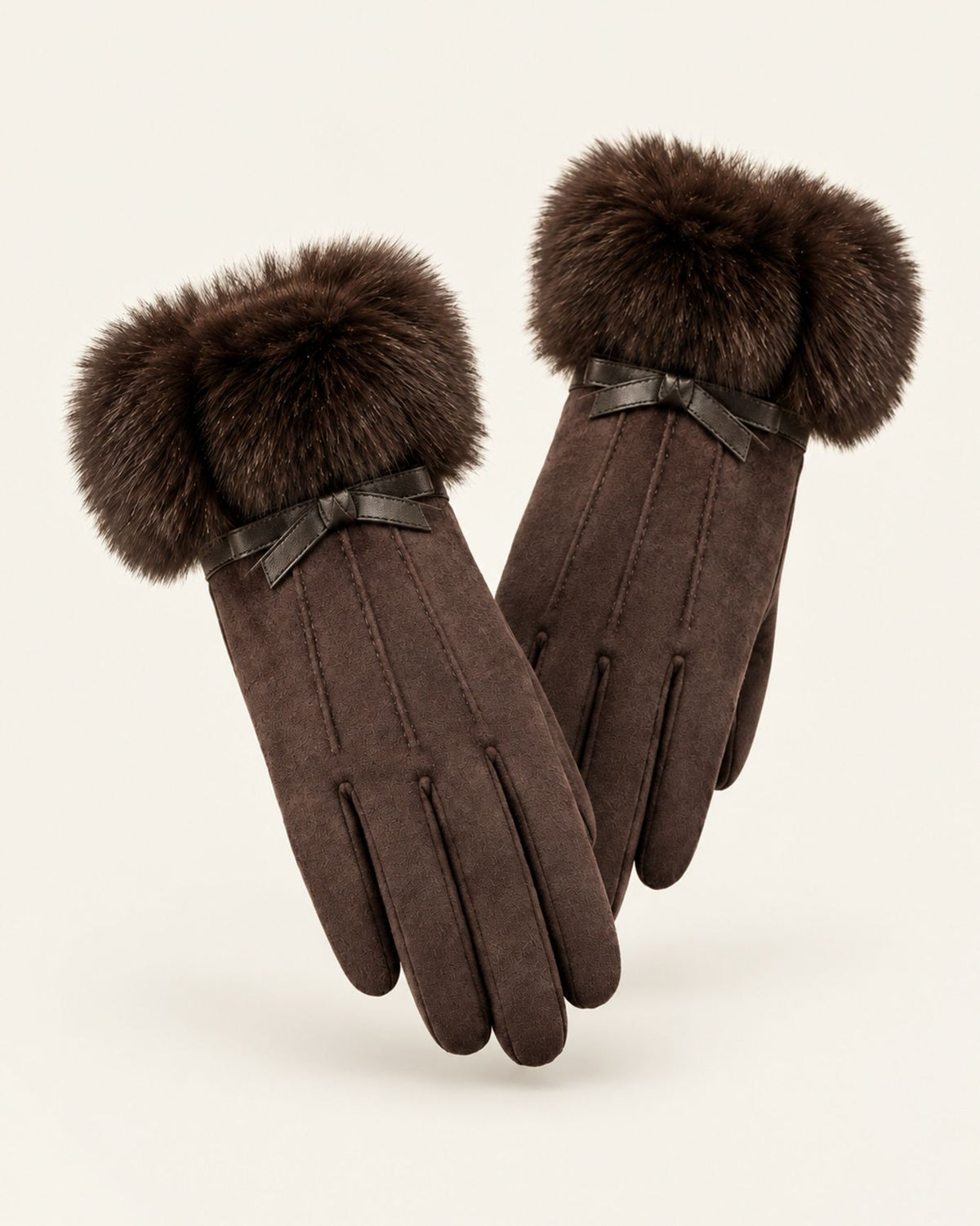 Divina Three-Rib Bow Plush Velvet Gloves
