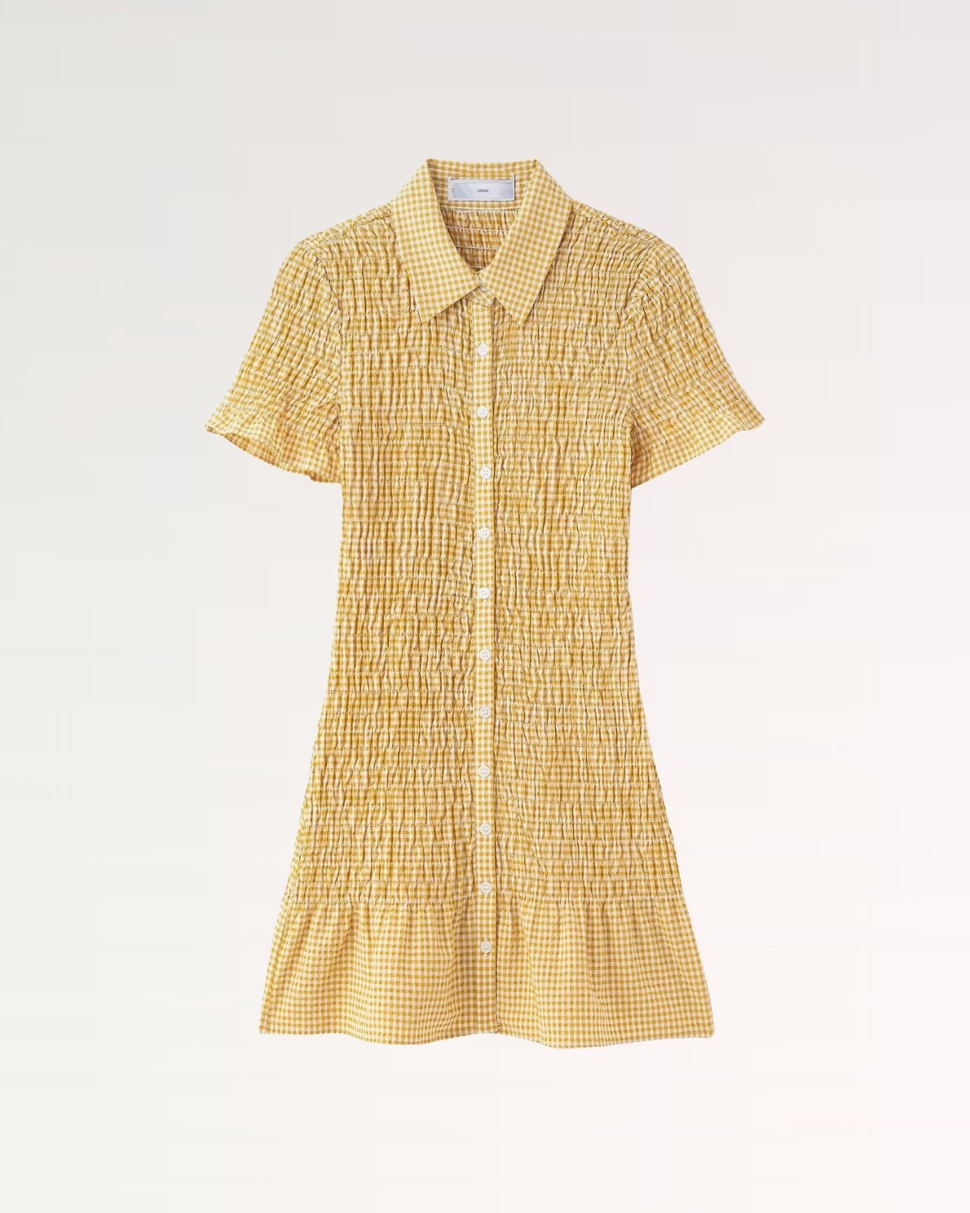 Napoli Pleated Plaid Short-Sleeved Dress Yellow
