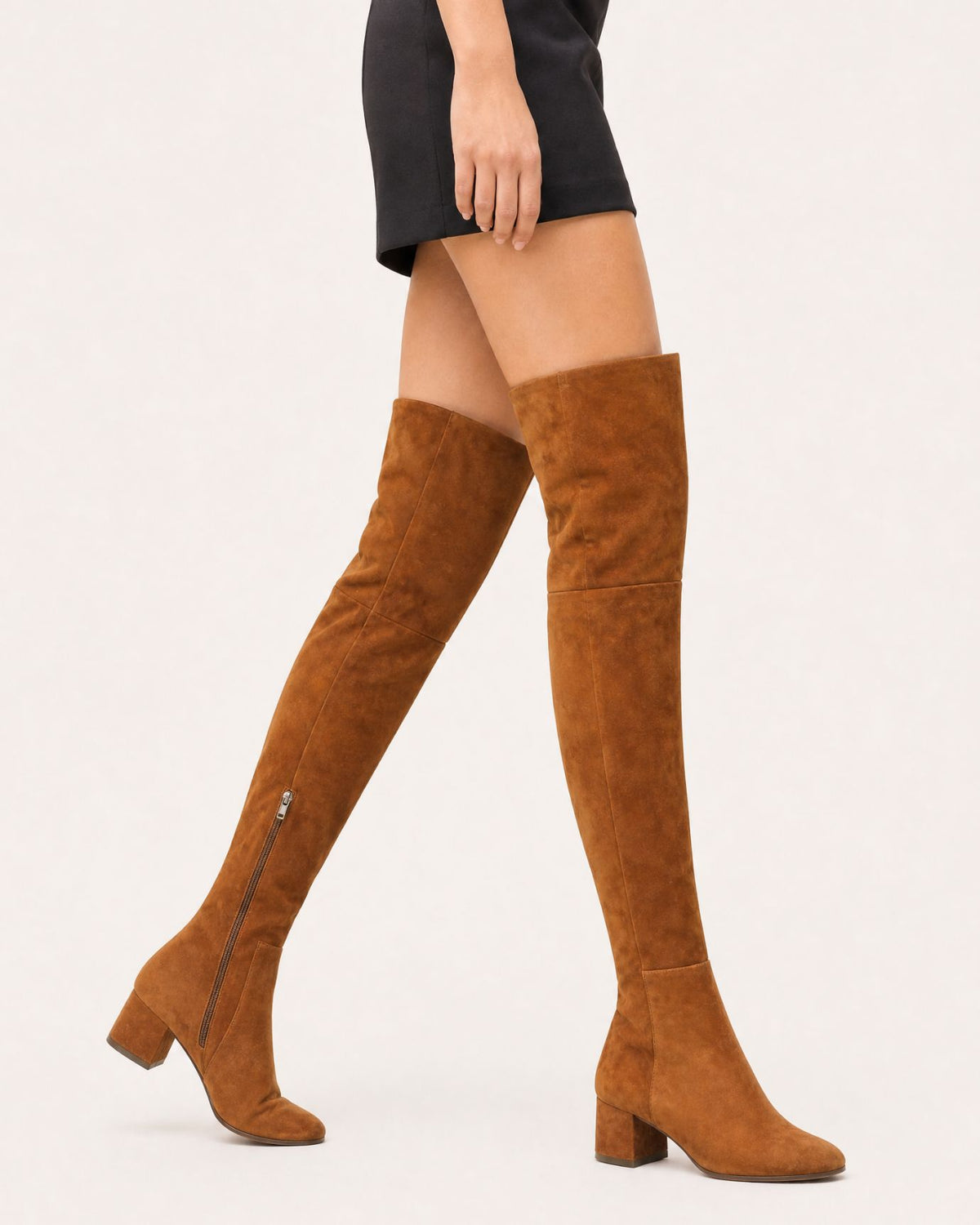 Round-Toe Low-Heel Over-the-Knee Leather Boots