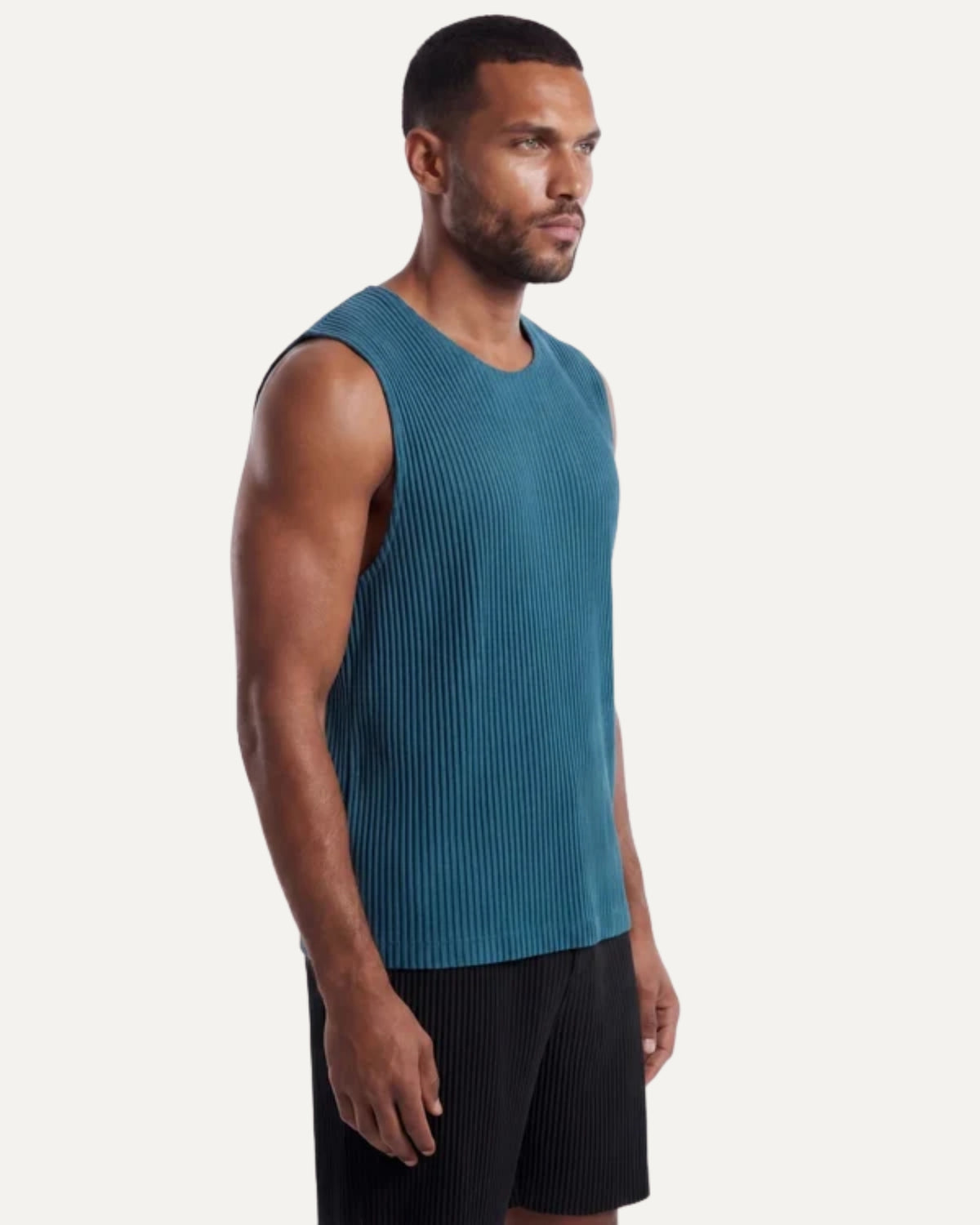 High-End Pleated Nuba Blue Vest T-shirt
