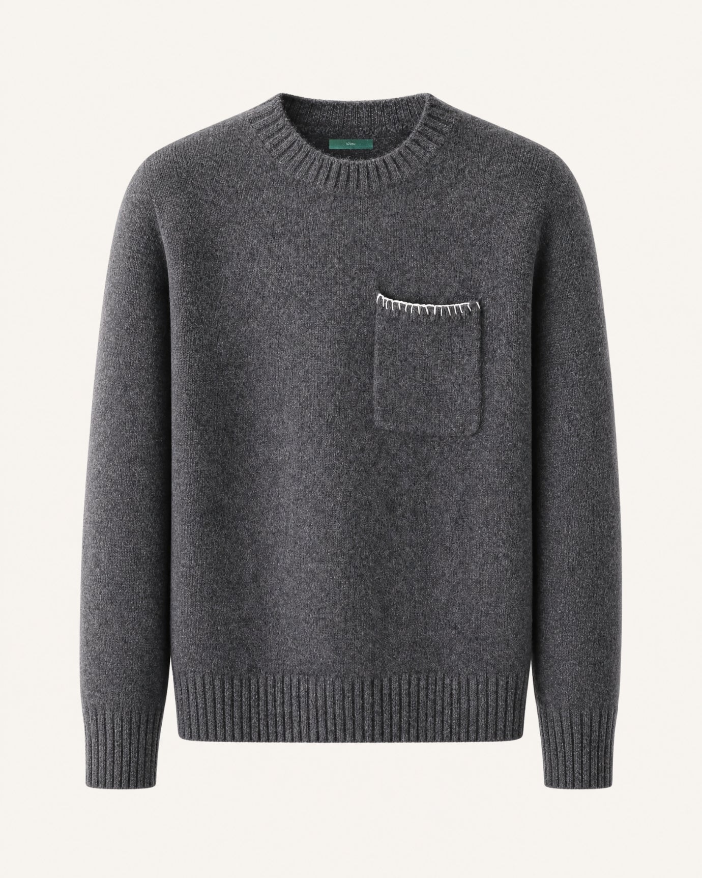 Five-Needle Thick Cashmere Crewneck Pullover
