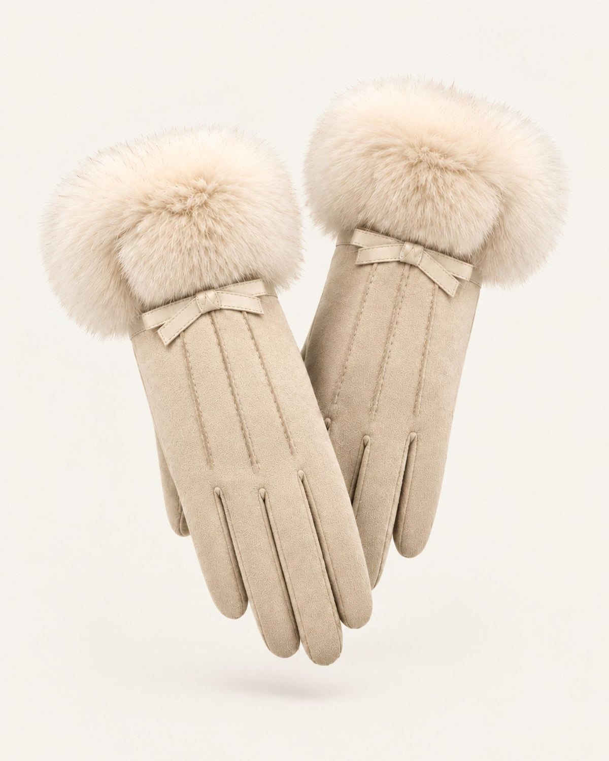 Divina Three-Rib Bow Plush Velvet Gloves