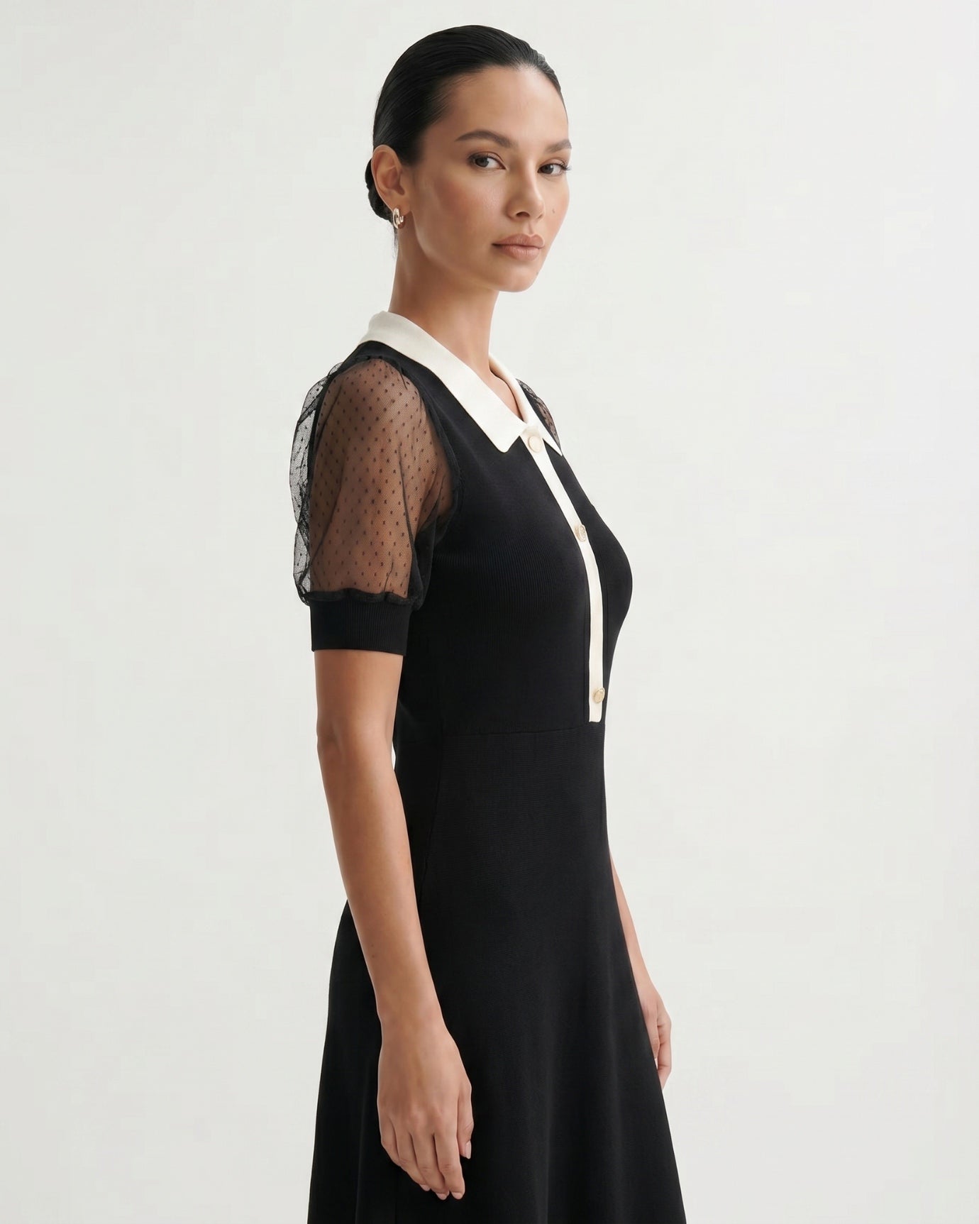 Kurzärmeliges A-Linien-Kleid Schwarz Polo