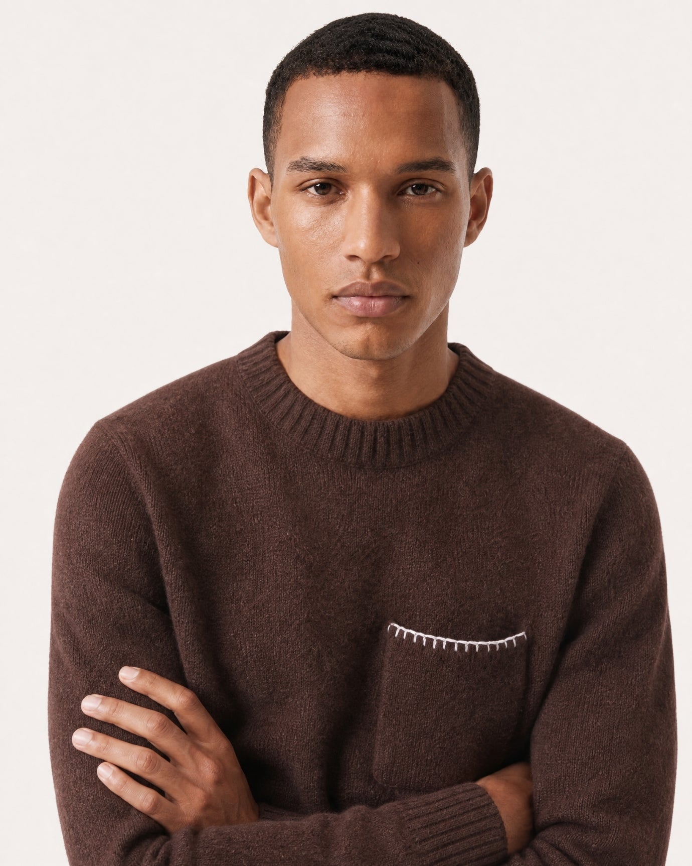 Five-Needle Thick Cashmere Crewneck Pullover