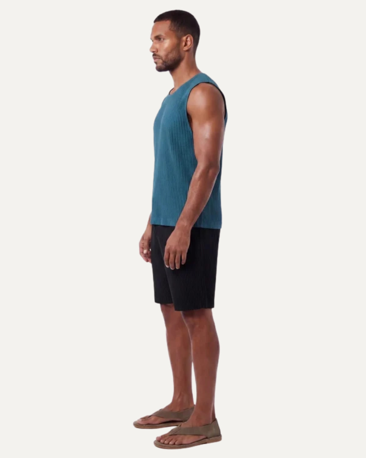 High-End Pleated Nuba Blue Vest T-shirt