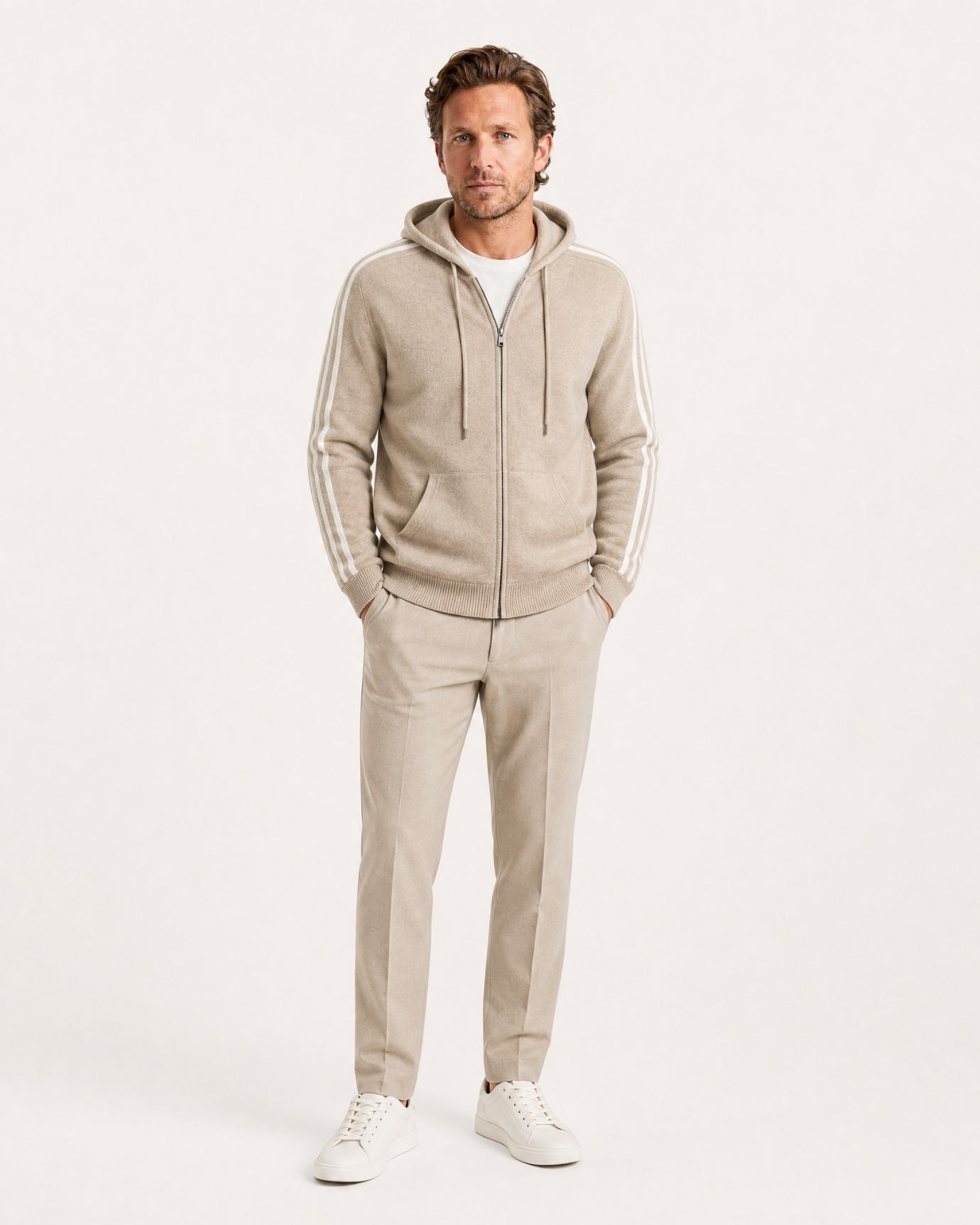 Wool Cashmere Blend Full-Zip Hoodie Line