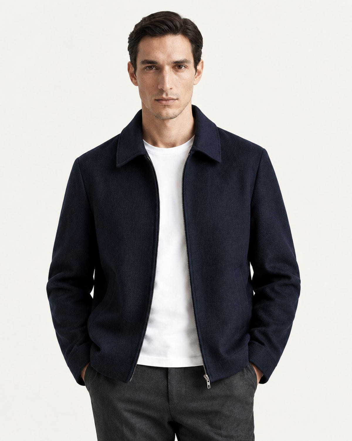 Point Collar Wool Cashmere Blend Coat