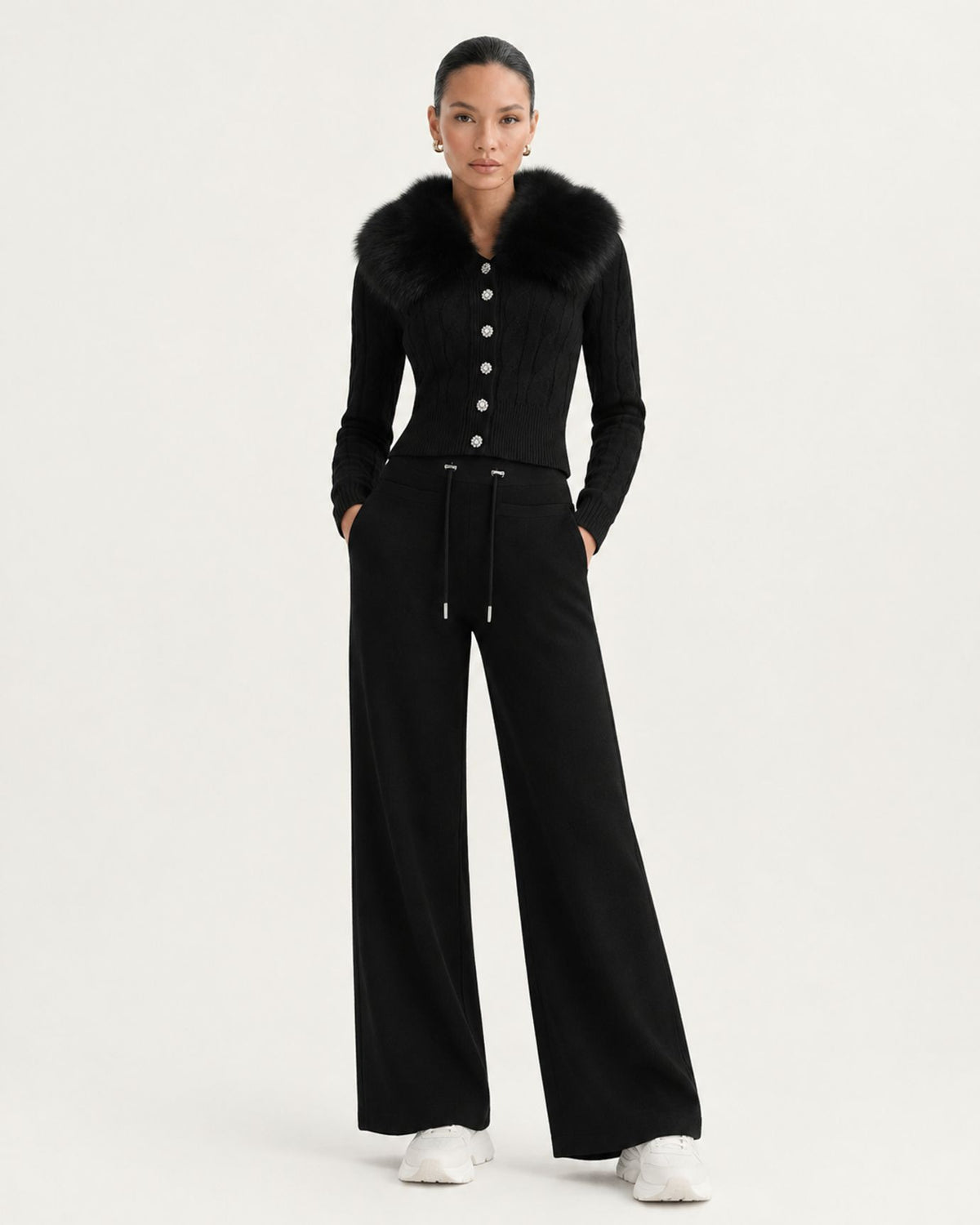 Rosy Slim-Fit Cardigan & Knit Pants Set