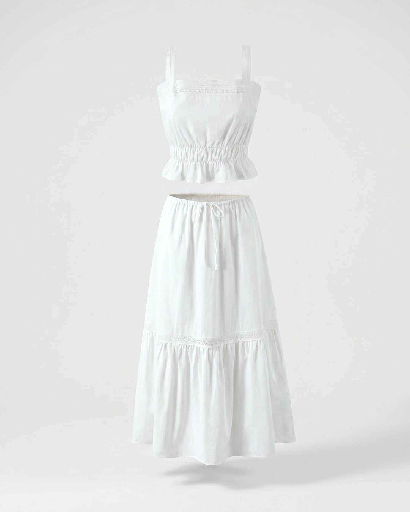 French Style White Set Lace Top + Skirt