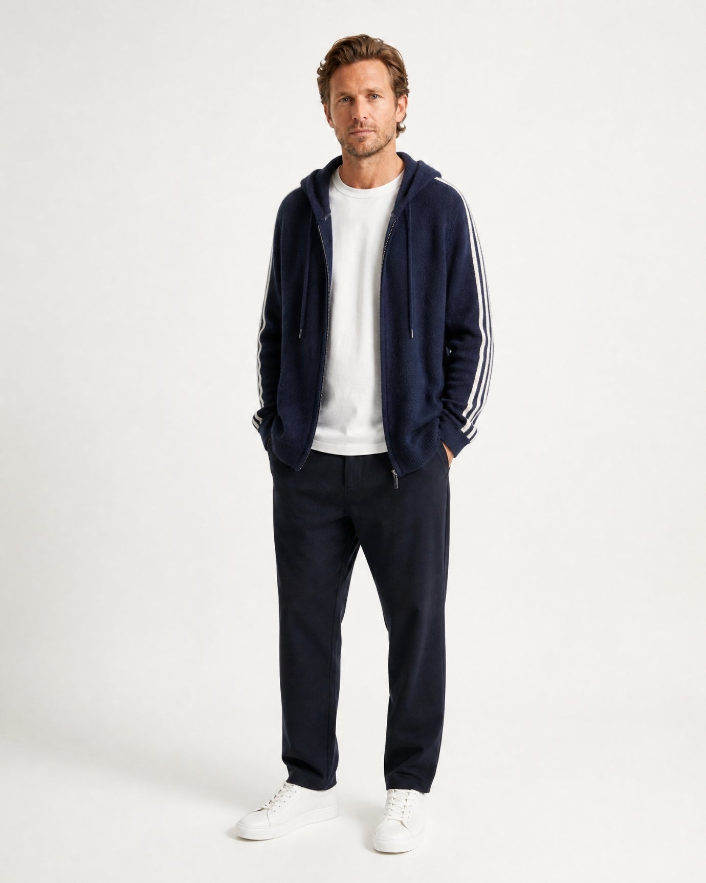 Wool Cashmere Blend Full-Zip Hoodie Line