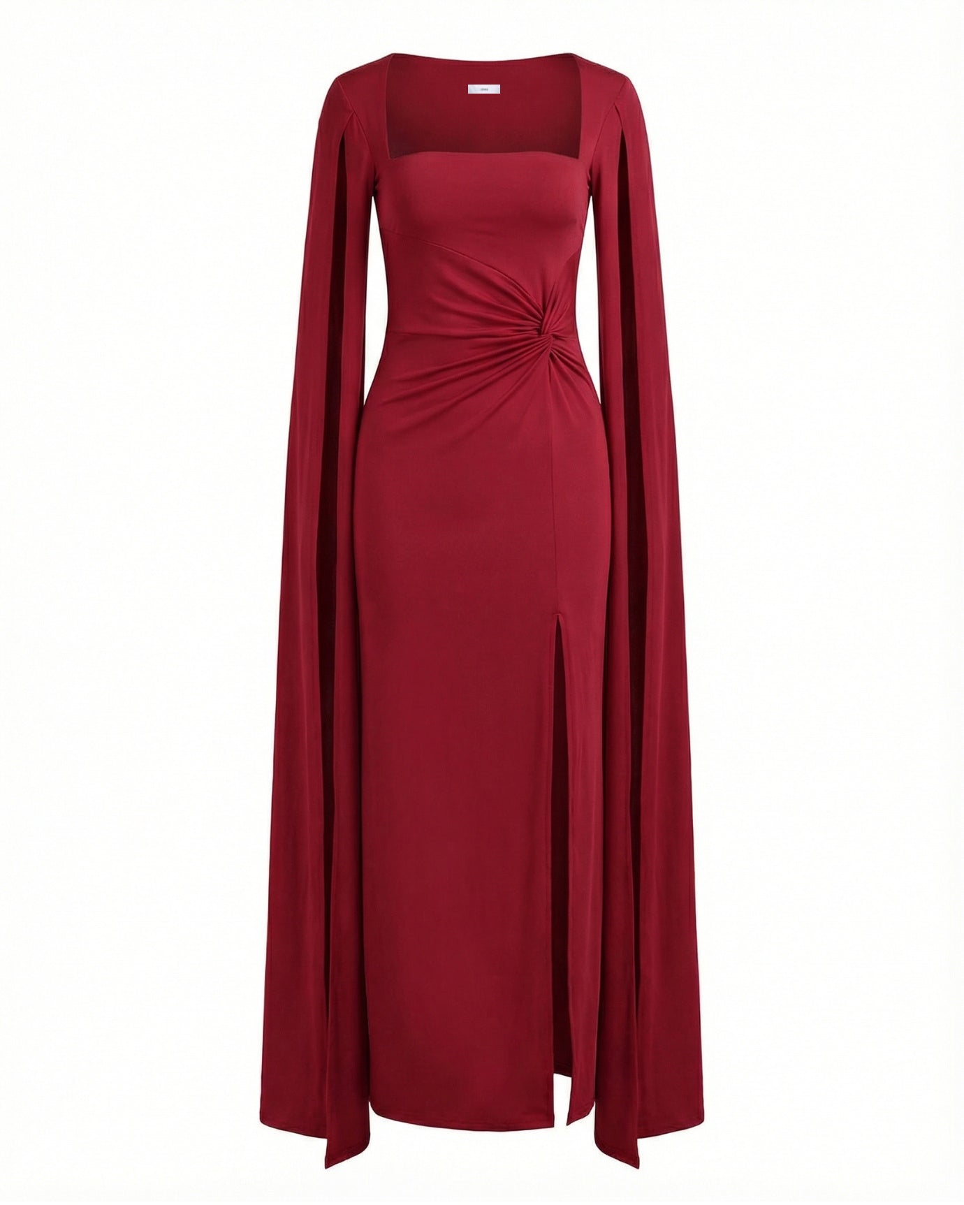 red long sleeve square neck dress Square Neck High Slit Dress Long Sleeve
