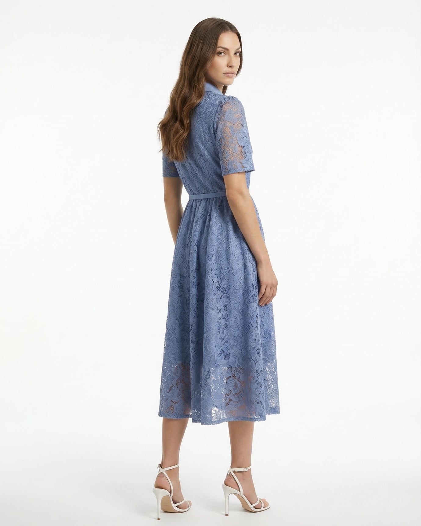 Retro Blue Dress Embroidery High Waisted