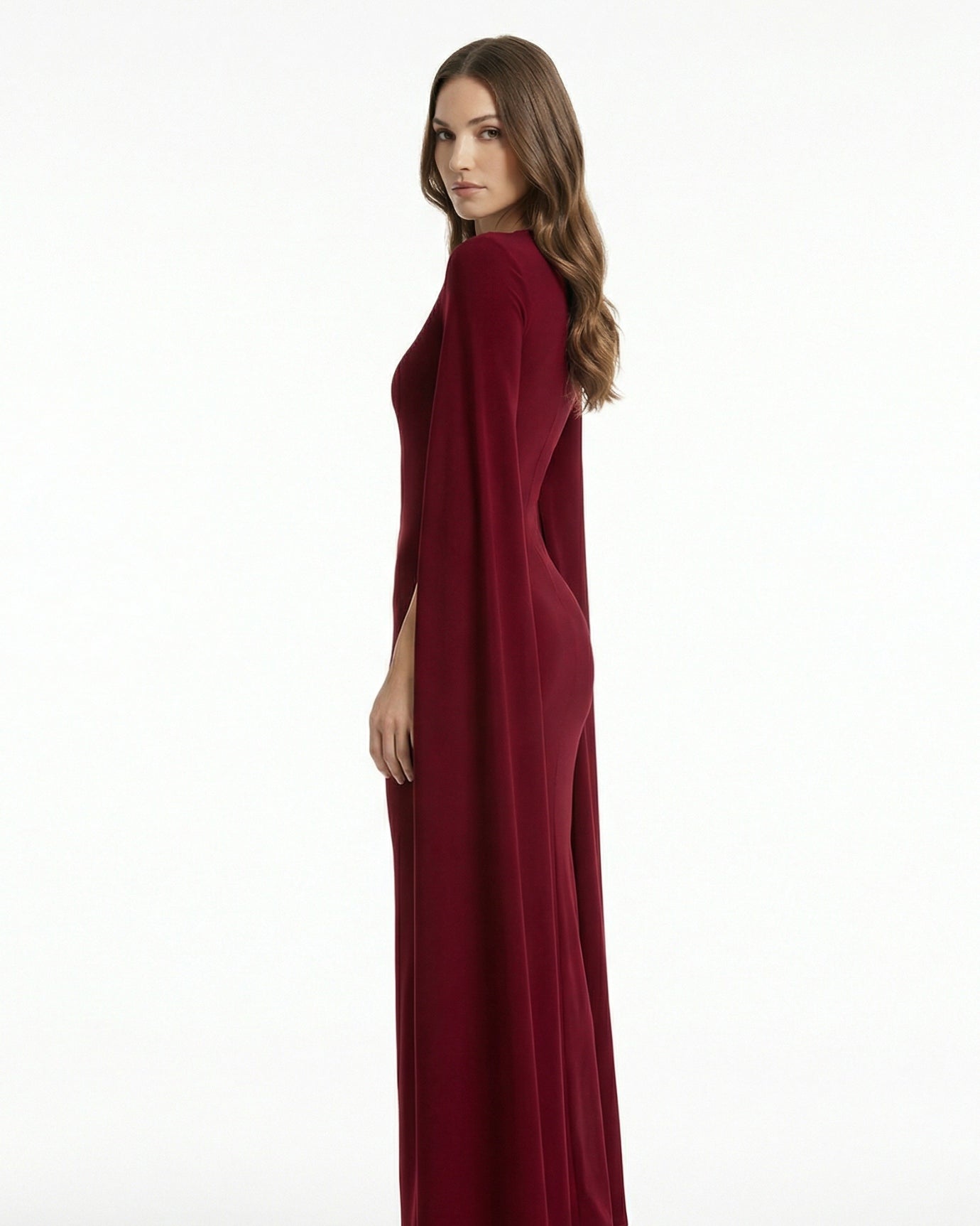 Square Neck Long-Sleeved High Slit Dress