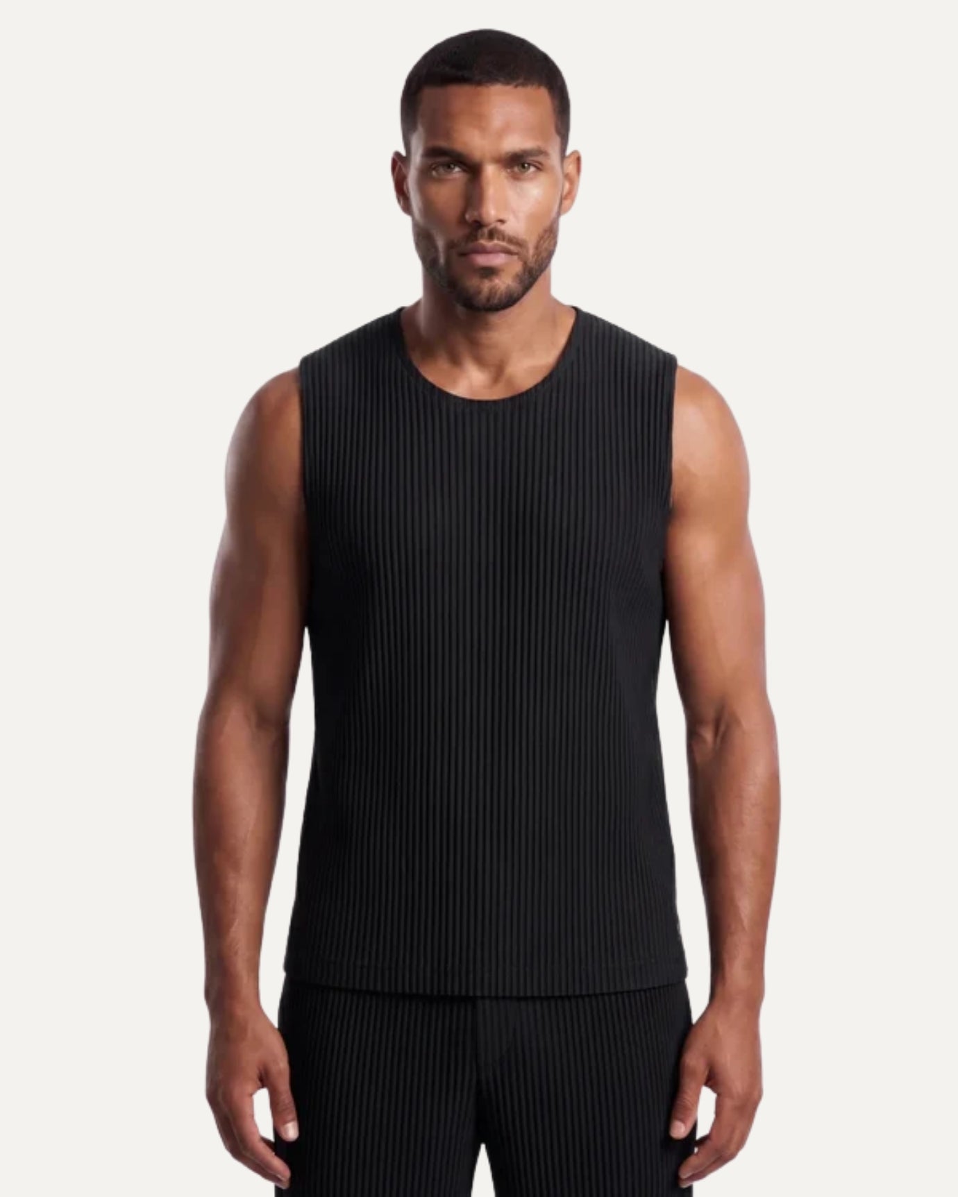 High-End Pleated Black Vest T-shirt