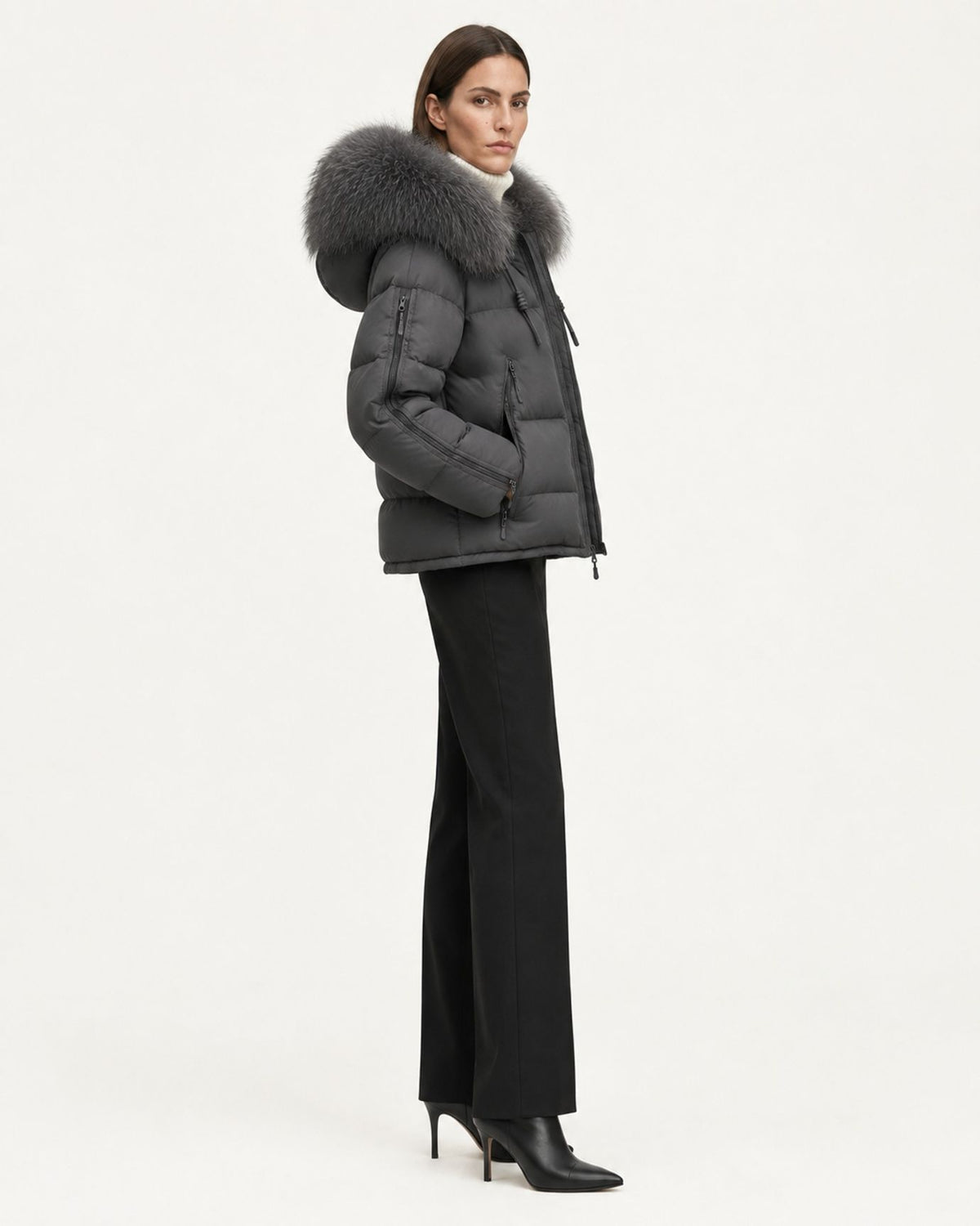 Hooded Down Puffer Coat with Real Raccoon Fur Collar