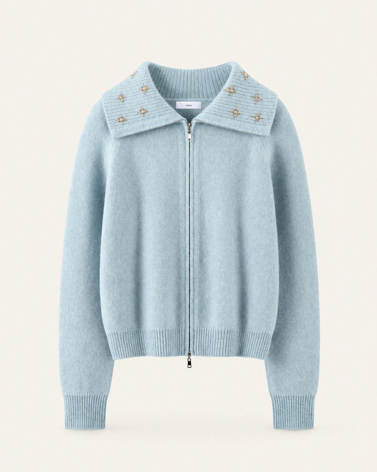Lina Beaded and Embroidered 100% Cashmere Zip Cardigan