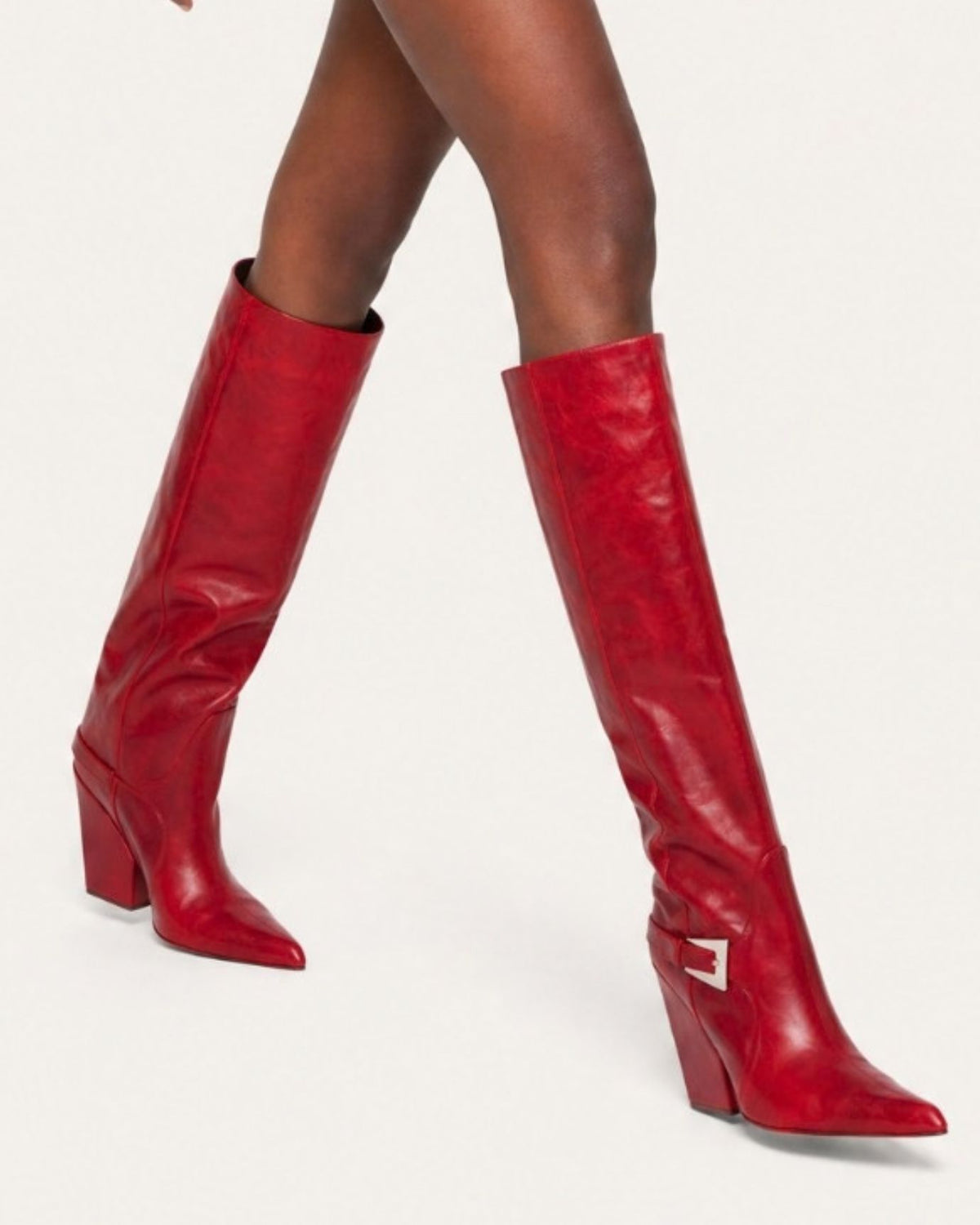 Block Heel Knee-High Boots with Buckle Detail