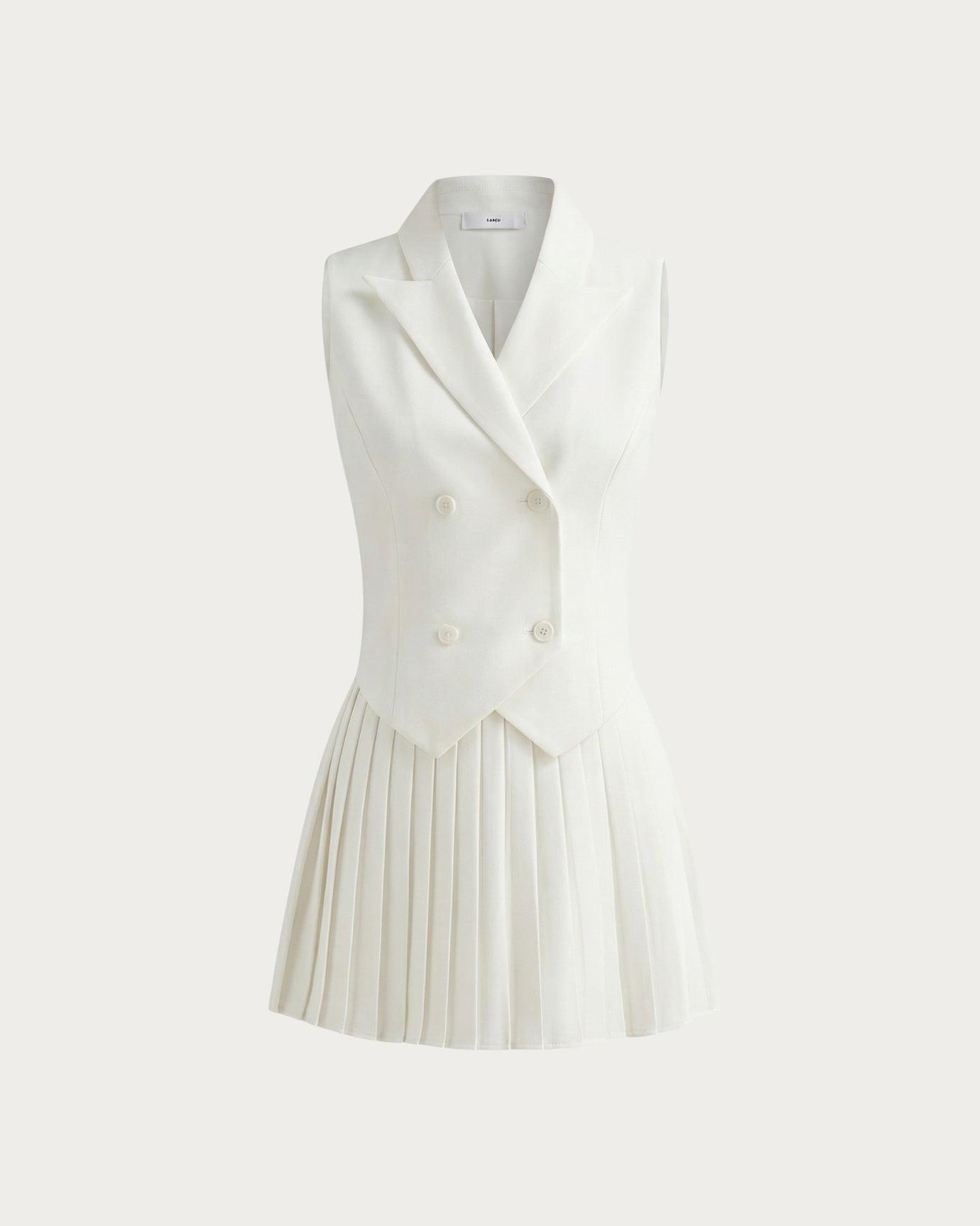 Suit Waistcoat Pleated Mini Skirt Dress Set, White / S Suit Waistcoat Pleated Mini Skirt Dress Set, White / S