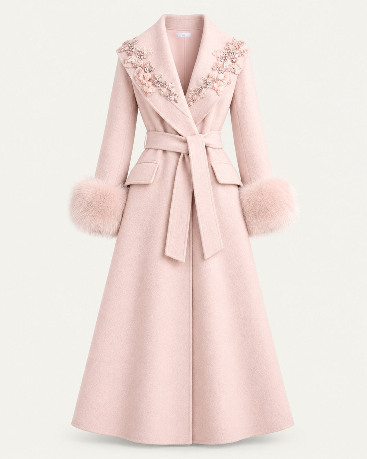 Hamptons Fox Fur Collar Embellished Wool Cashmere Coat