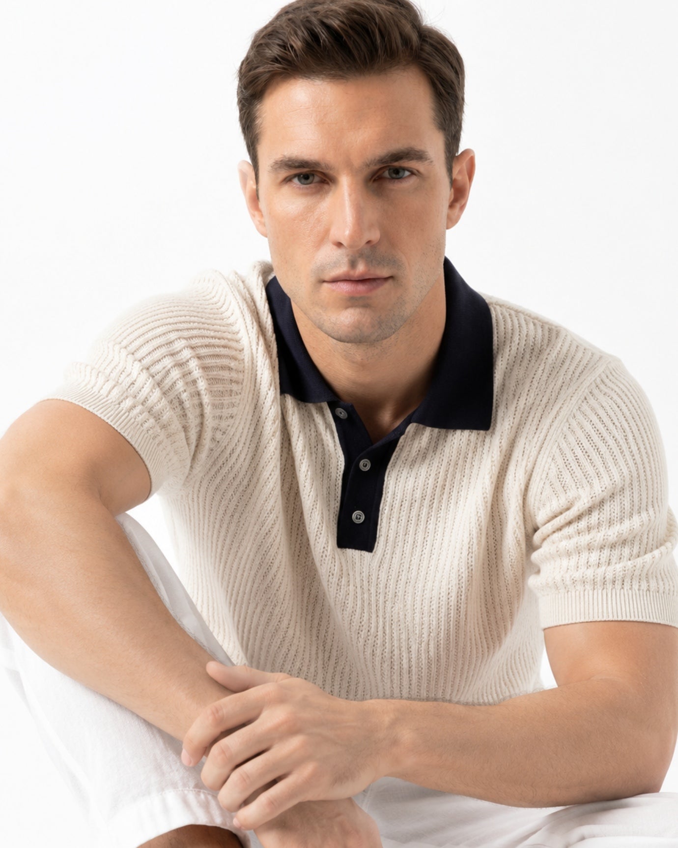 Old Money Apricot Knitted Polo