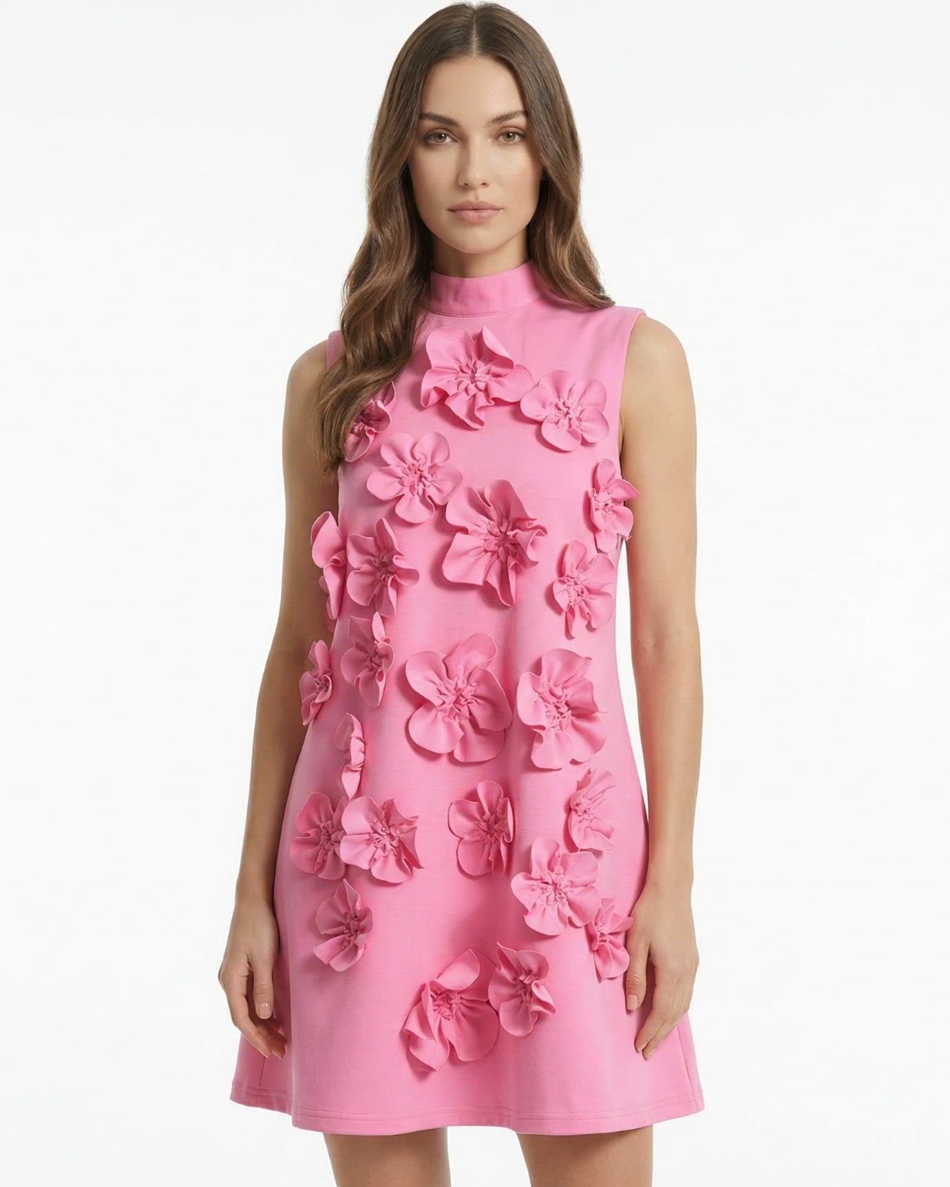 Vestido de punto con chaleco floral dimensional