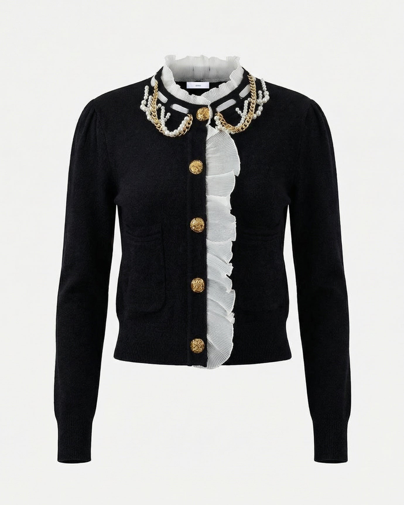 Old Money Cardigan Stitching Pearl Vintage