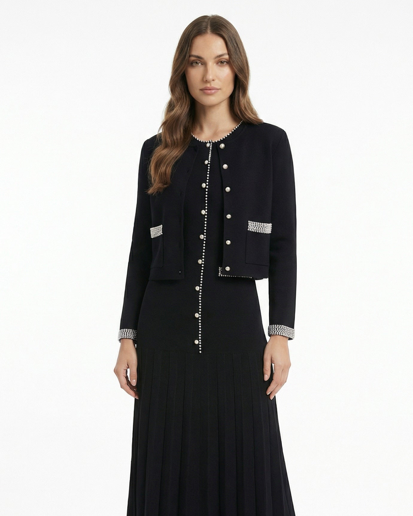 Lina Pearl Stud Knit – Cardigan & Dress Set