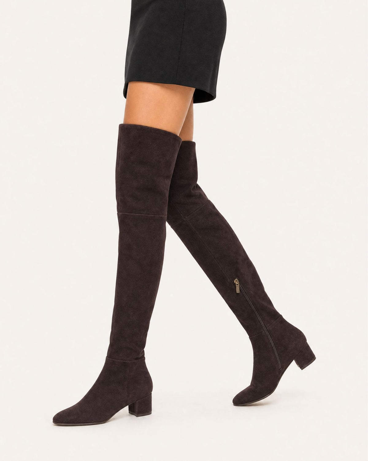 Round-Toe Low-Heel Over-the-Knee Leather Boots