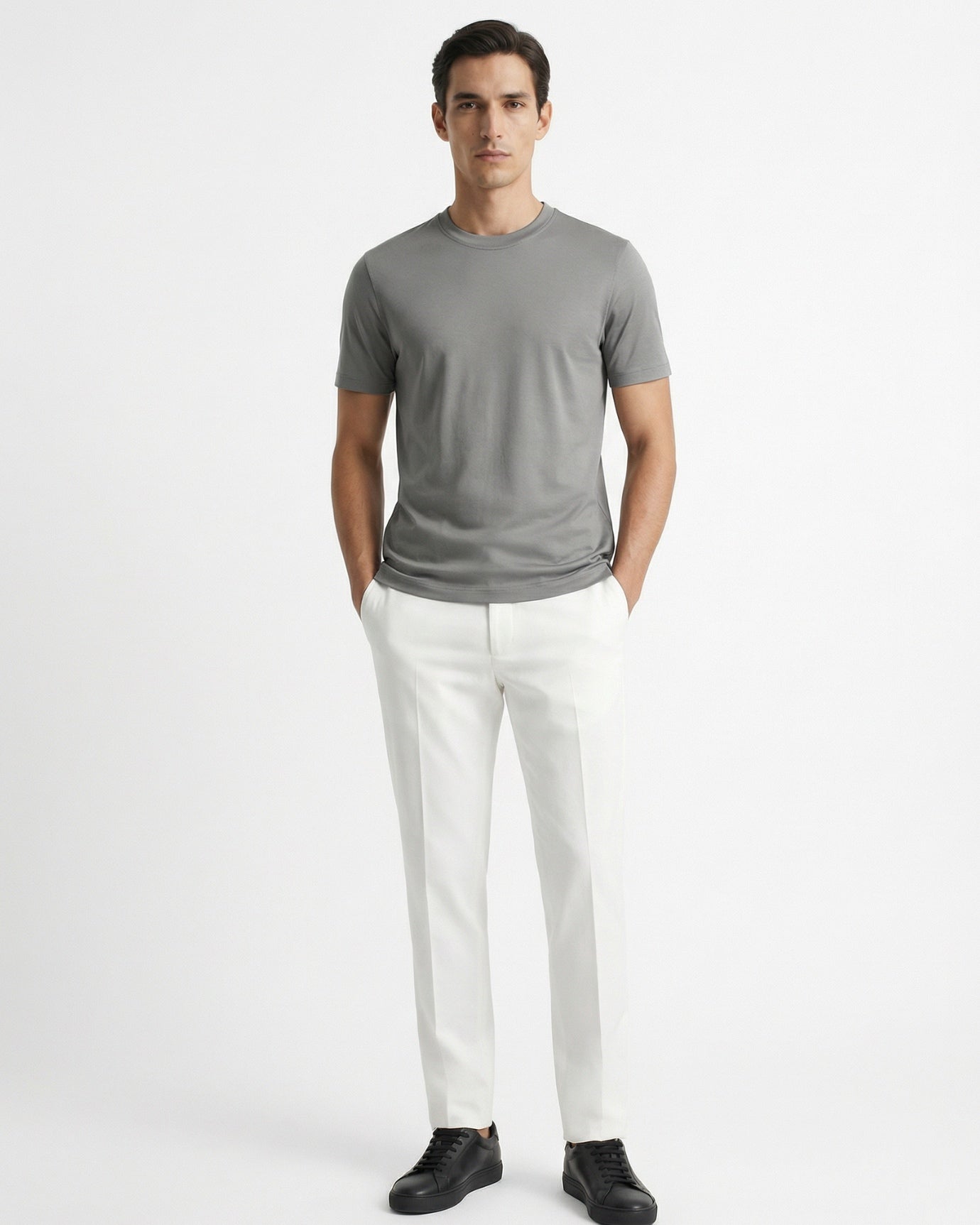 High End Mercerized Cotton Silky Light Gray T-Shirt